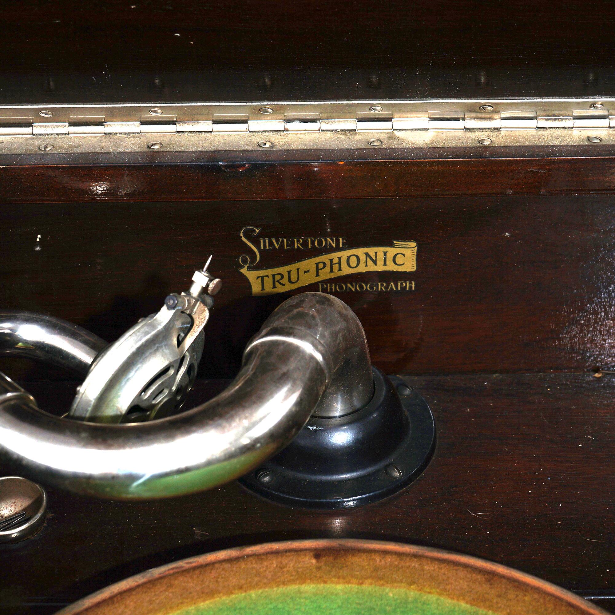 Antiker viktorianischer Victrola Silvertone Tru-Phonic Phonograph, Mahagoni Gehäuse C1930 im Angebot 6