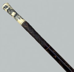 Antique Victorian Vintage Bovine Whale Bone Malacca Wooden Walking Stick Cane