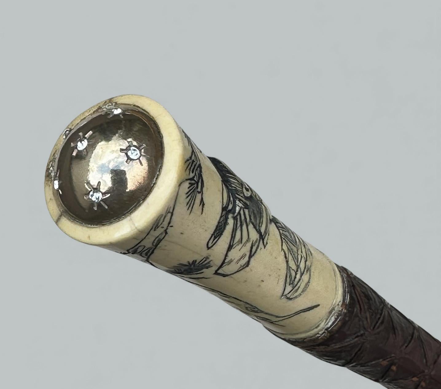 XIXe siècle Ancienne canne-bâton en bois de Malacca en os de baleine de l'époque victorienne en vente