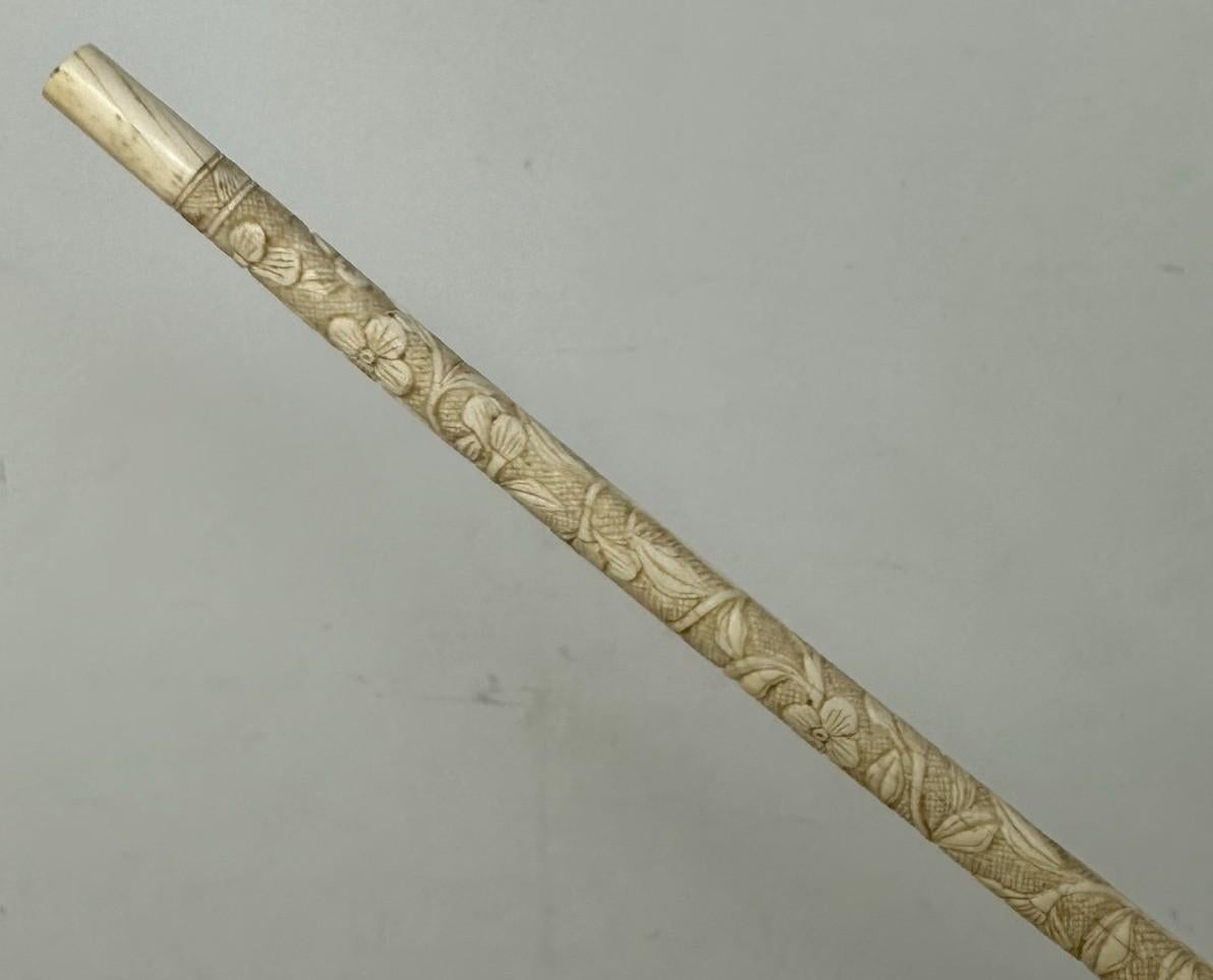 Antique Victorian Vintage Chinese Ivory Bovine Walking Stick Cane Carved Dragon For Sale 1