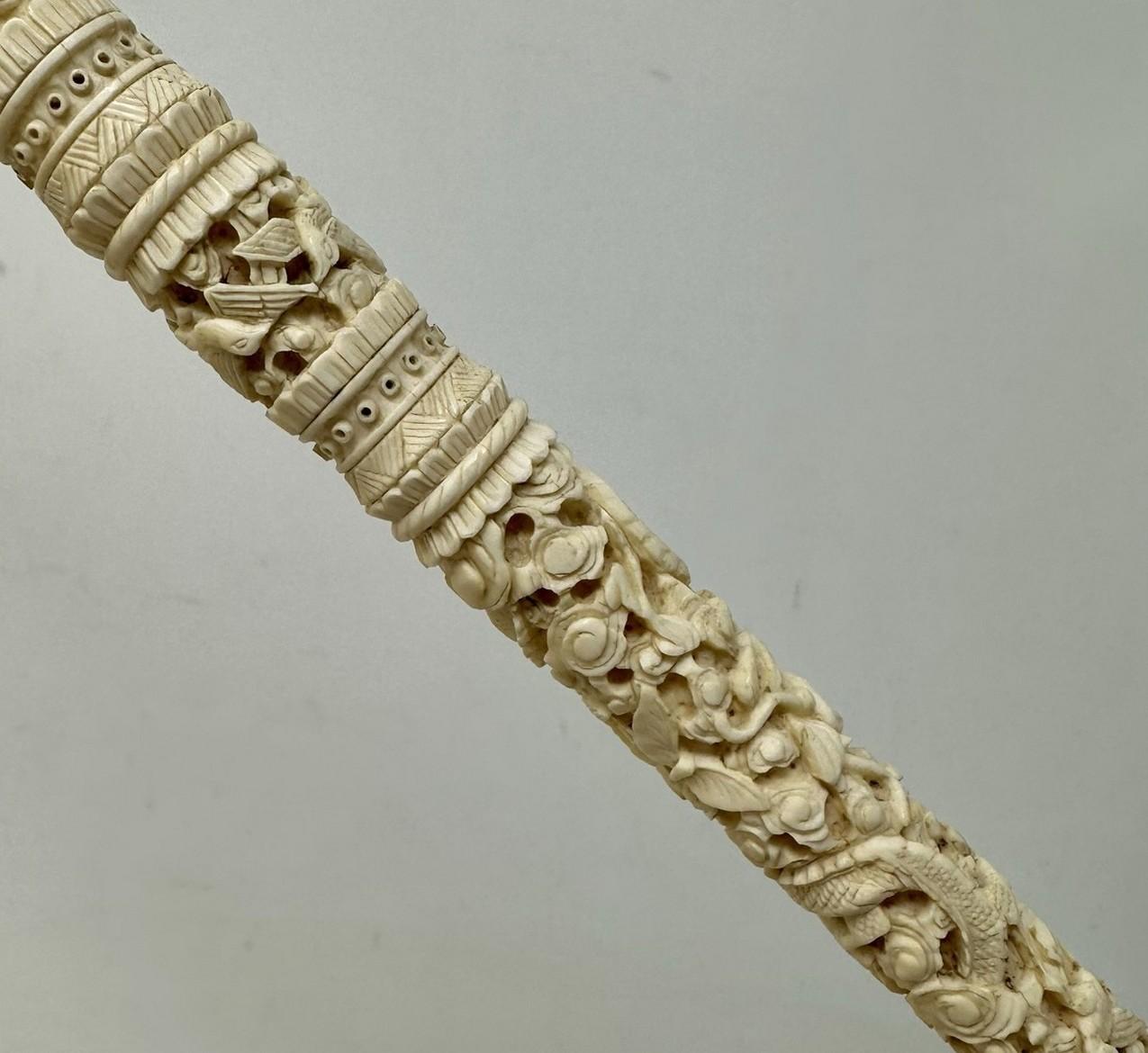 Antique Victorian Vintage Chinese Ivory Bovine Walking Stick Cane Carved Dragon For Sale 2