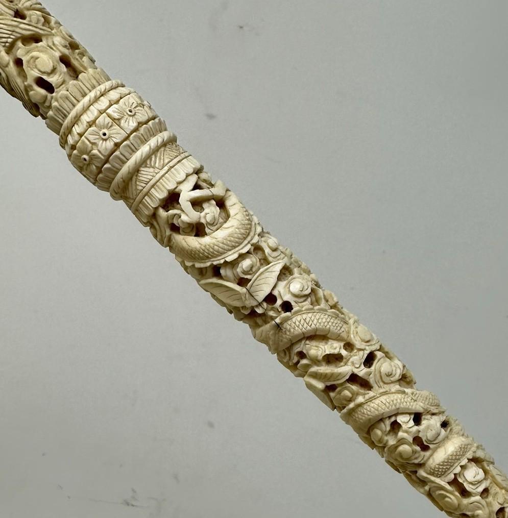 Antique Victorian Vintage Chinese Ivory Bovine Walking Stick Cane Carved Dragon For Sale 3