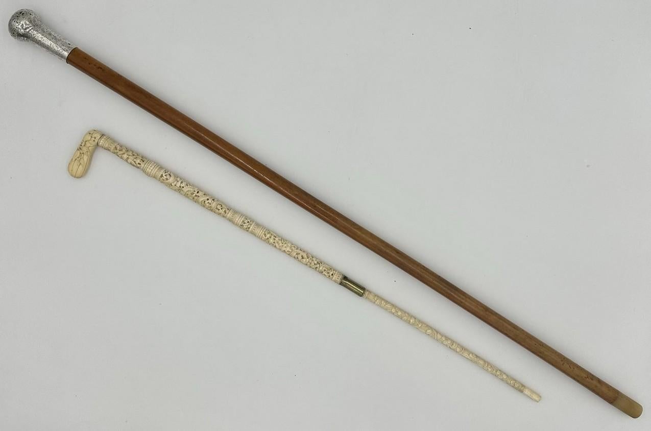 Antique Victorian Vintage Chinese Ivory Bovine Walking Stick Cane Carved Dragon For Sale 4