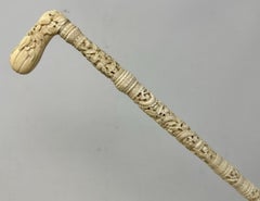 Antique Victorian Vintage Chinese Bovine Walking Stick Cane Carved Dragon