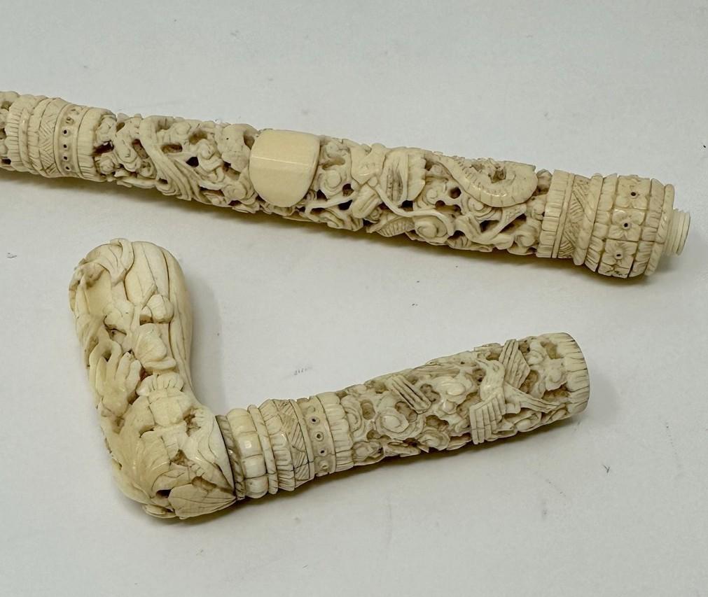 19th Century Antique Victorian Vintage Chinese Ivory Bovine Walking Stick Cane Carved Dragon For Sale