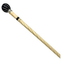 Antique Victorian Vintage Ivory Bovine Whale Bone Sterling Walking Stick Cane