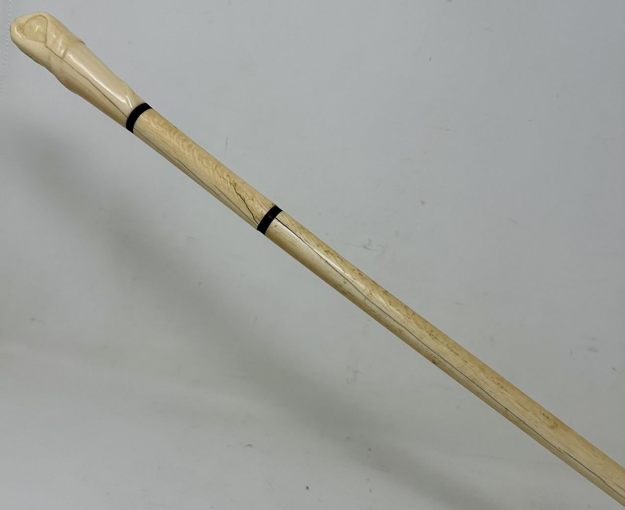 Antiker viktorianischer Vintage Elfenbein Bovine Walknochen gehender Swagger Stick Schilfrohr   (Geschnitzt) im Angebot