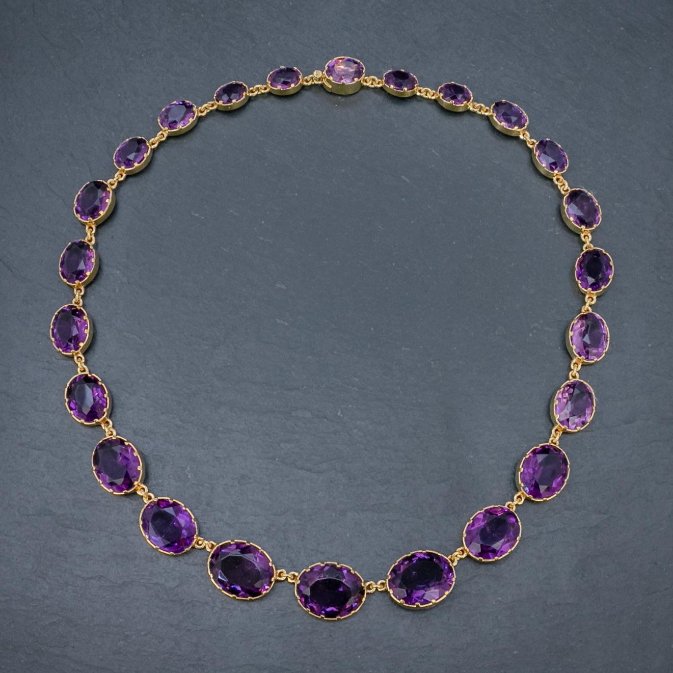 Antique Victorian Violet Paste Necklace 18 Carat Gold on Silver, circa 1900 In Good Condition For Sale In Lancaster , GB