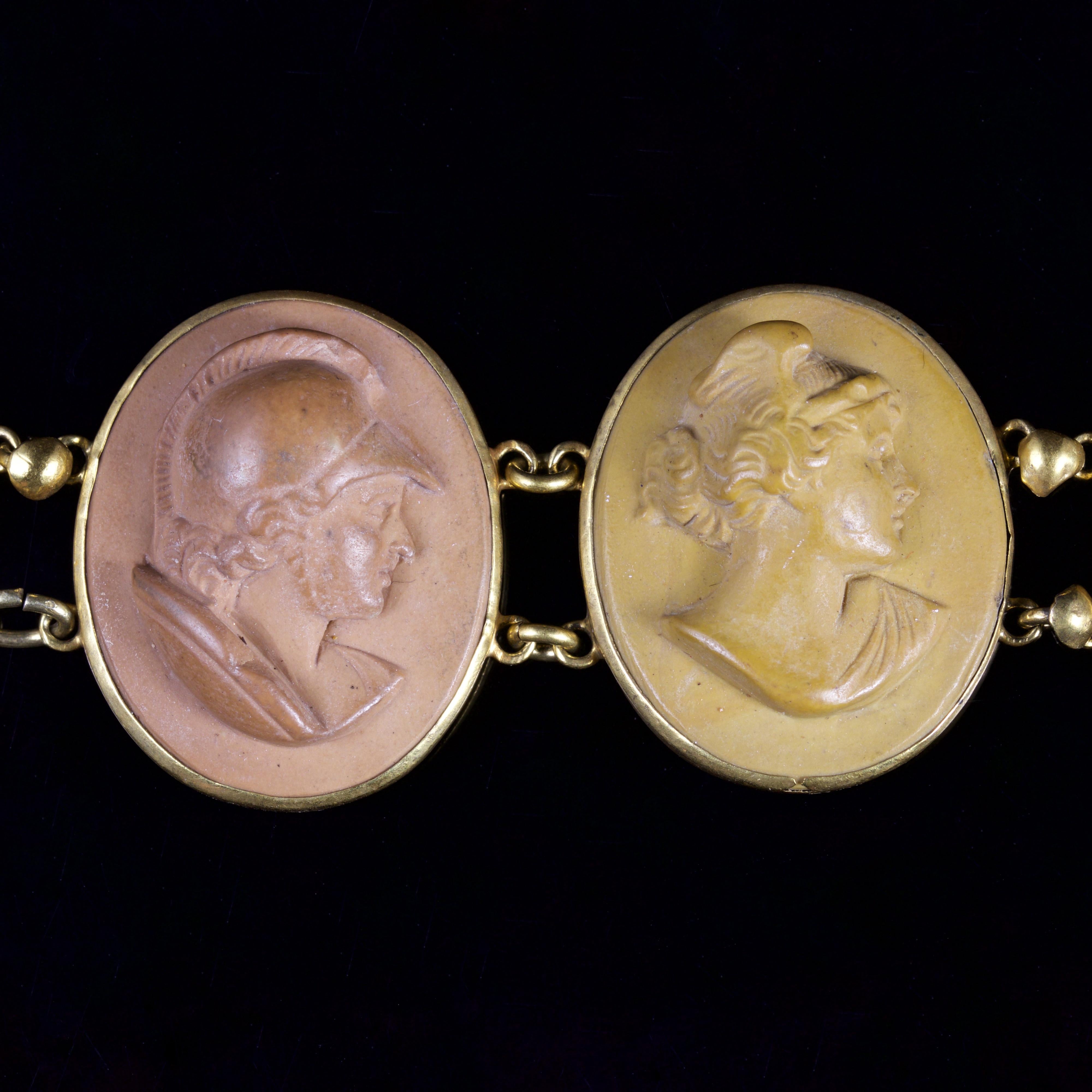 Antique Victorian Volcanic Lava Cameo Bracelet, circa 1880 1