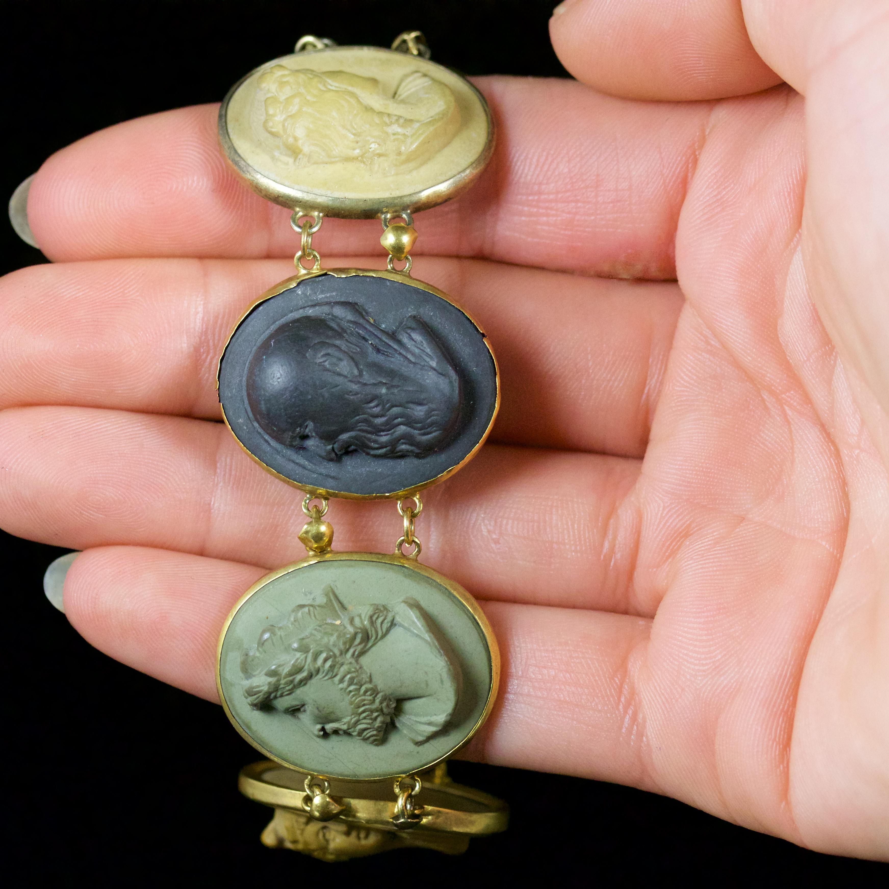 Antique Victorian Volcanic Lava Cameo Bracelet, circa 1880 5