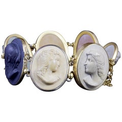 Antique Victorian Volcanic Lava Cameo Bracelet, circa 1880