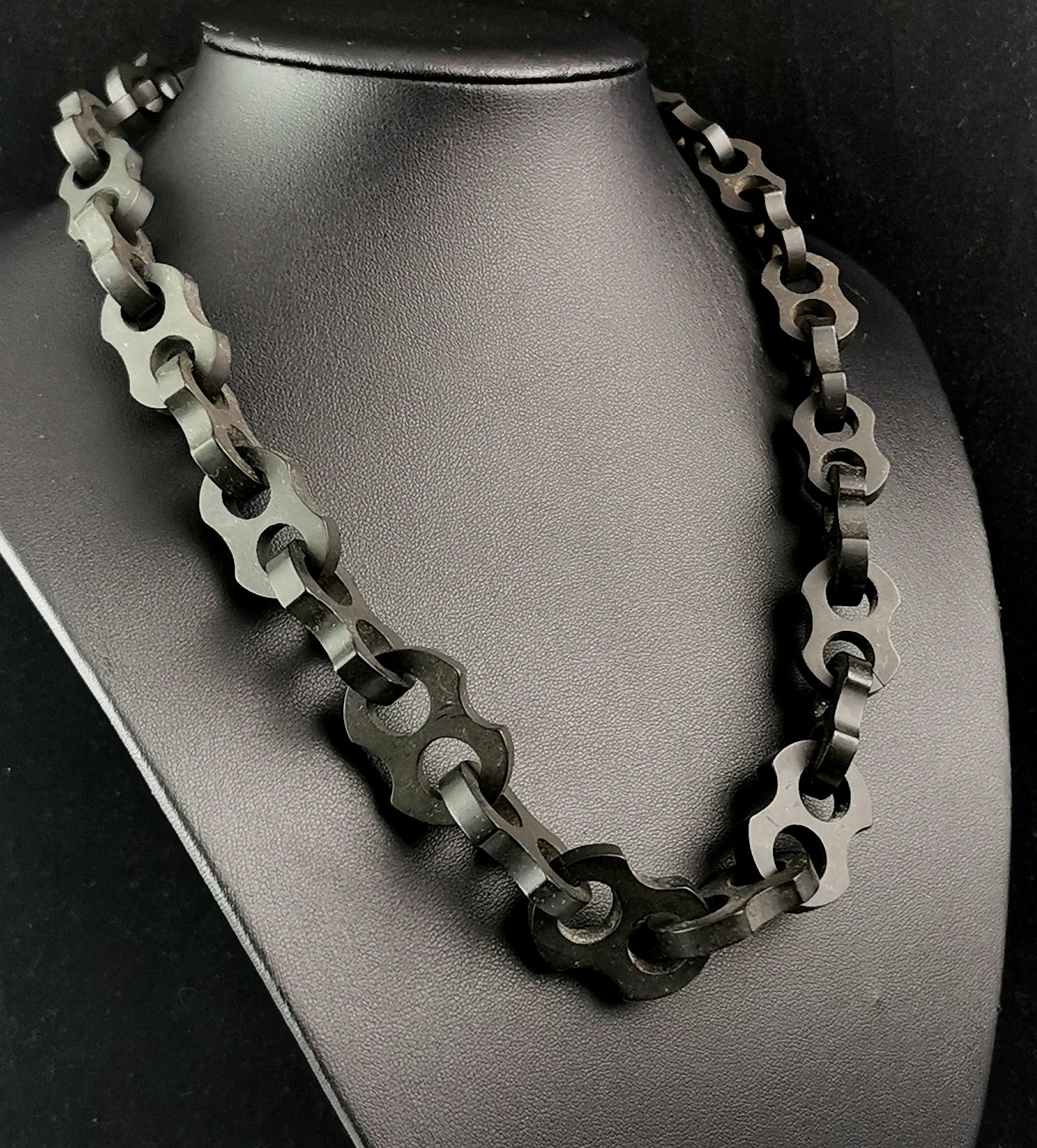 Antique Victorian Vulcanite chain necklace, chunky mariner link  For Sale 1