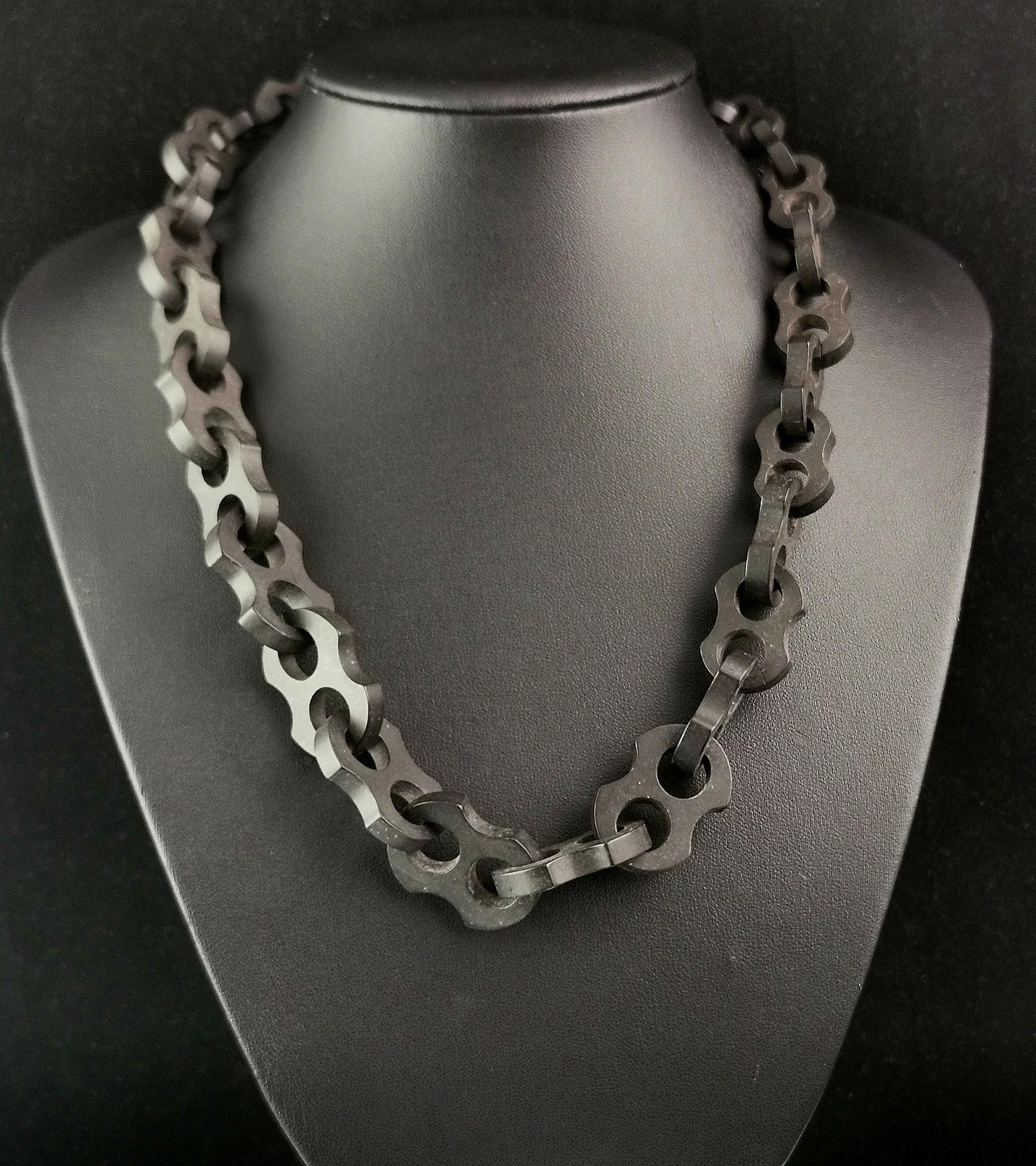 Antique Victorian Vulcanite chain necklace, chunky mariner link  For Sale 3