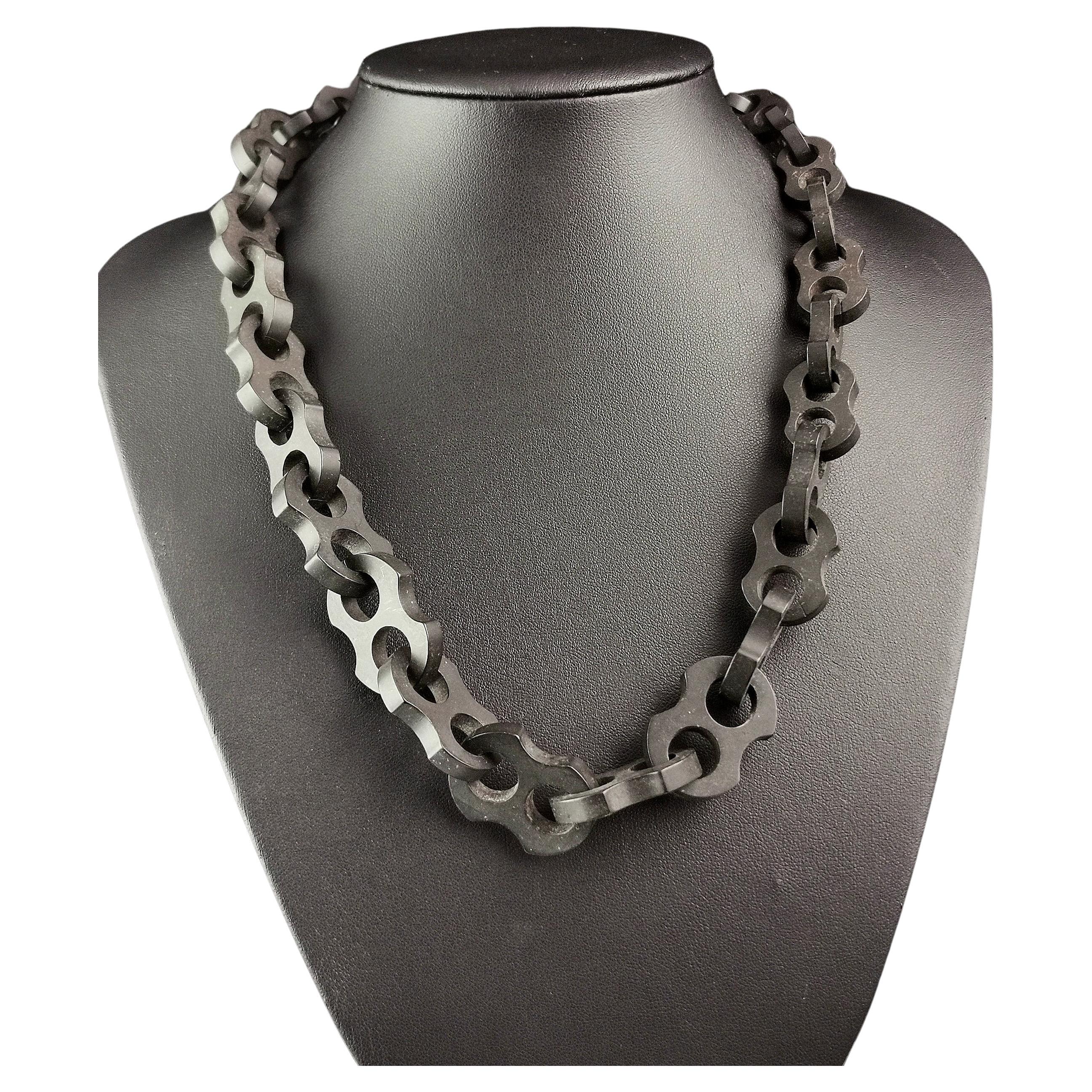 Antique Victorian Vulcanite chain necklace, chunky mariner link  For Sale