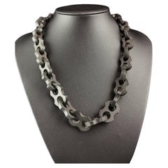 Collier victorien ancien à chaîne Vulcanite, maillons marins épais