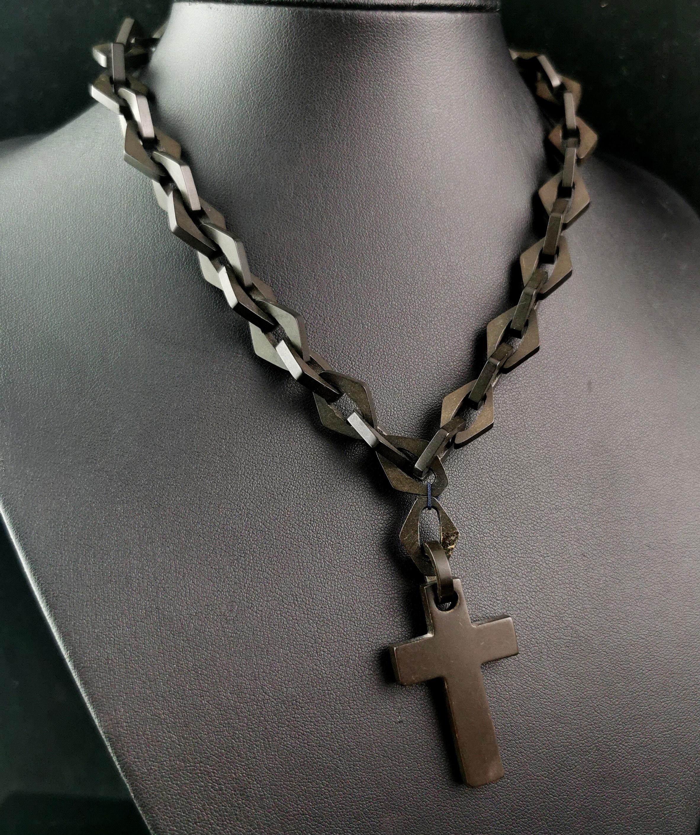 Antique Victorian Vulcanite Cross and chain necklace  For Sale 6