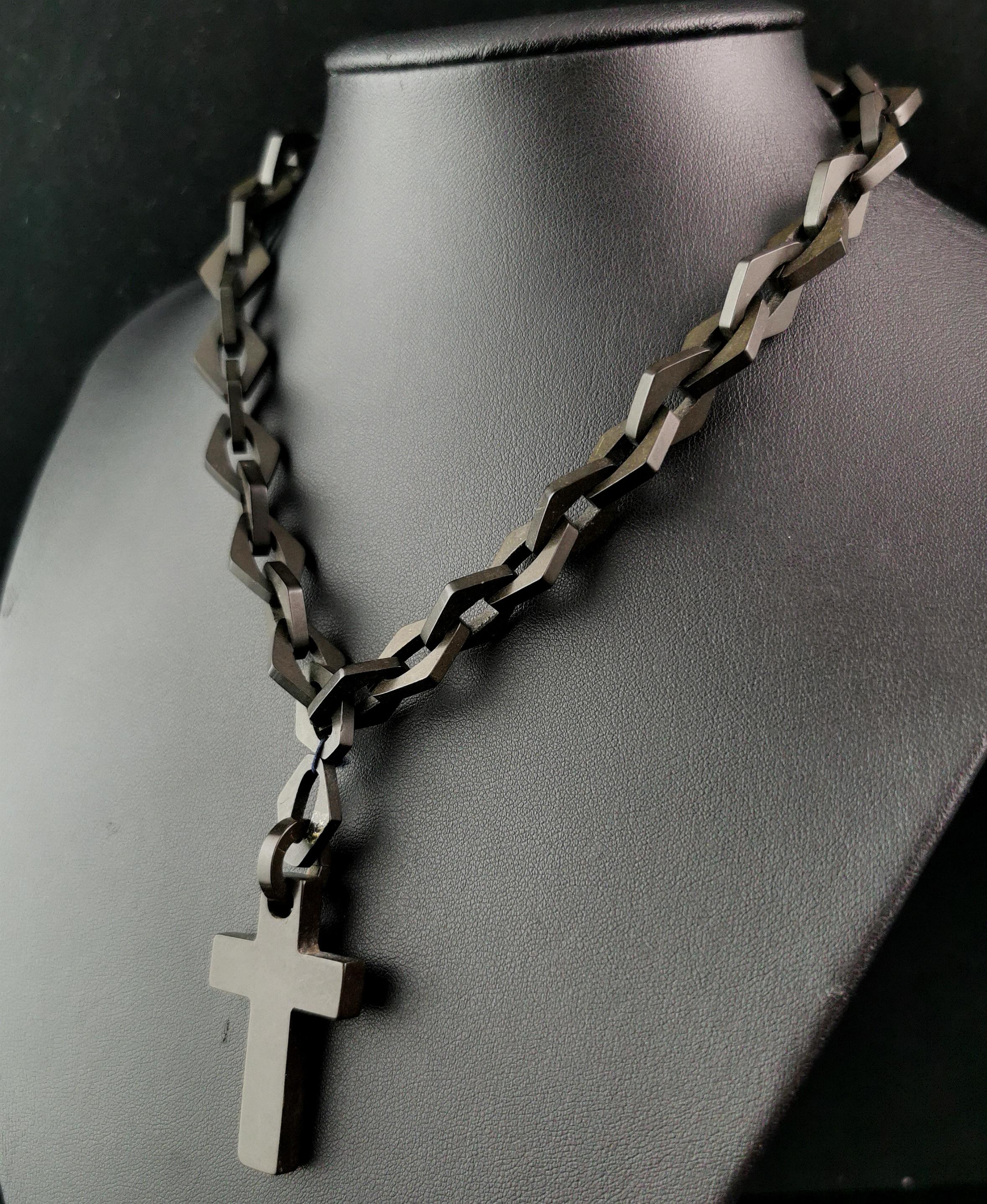 Antique Victorian Vulcanite Cross and chain necklace  For Sale 7