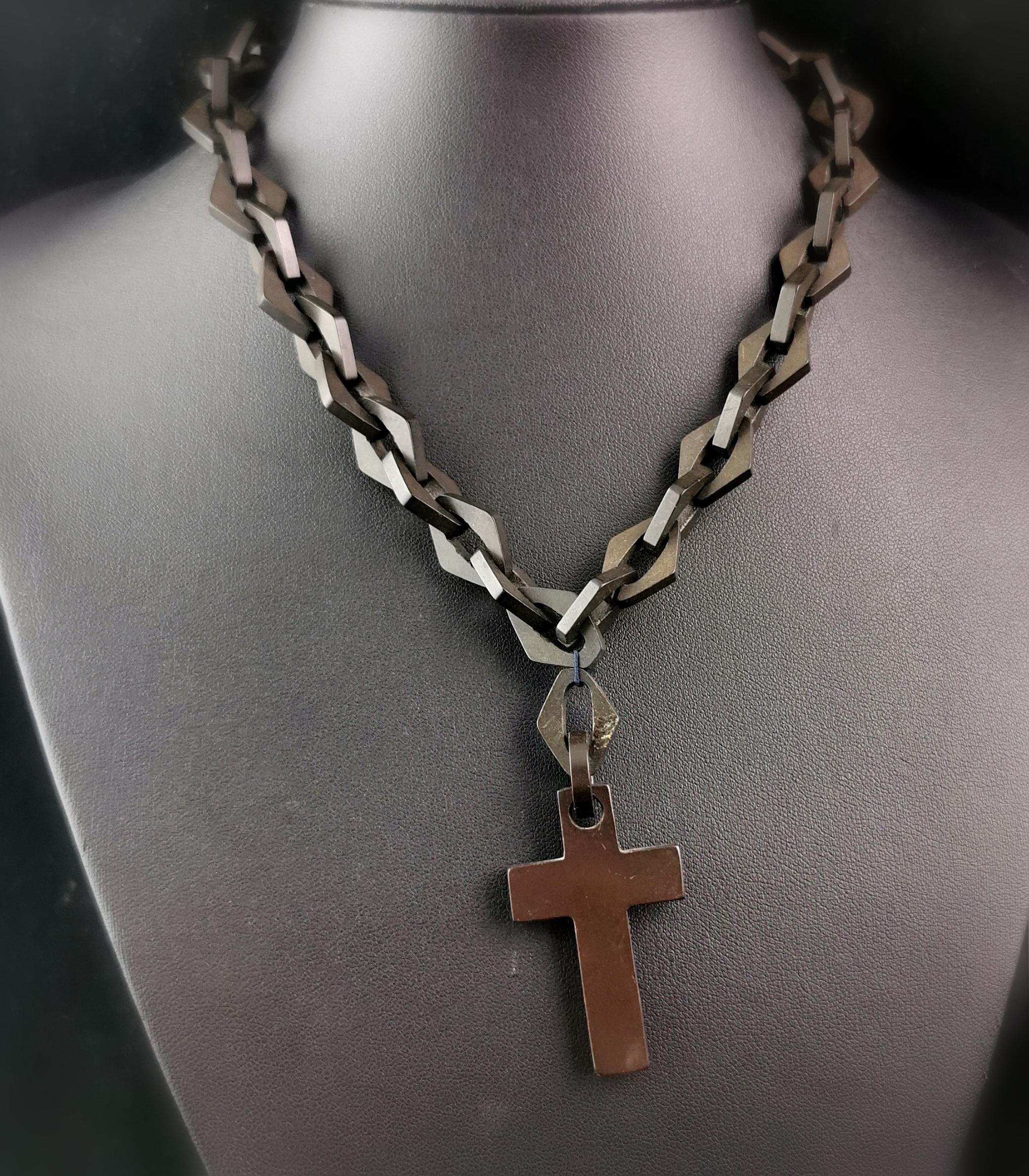 Antique Victorian Vulcanite Cross and chain necklace  For Sale 1