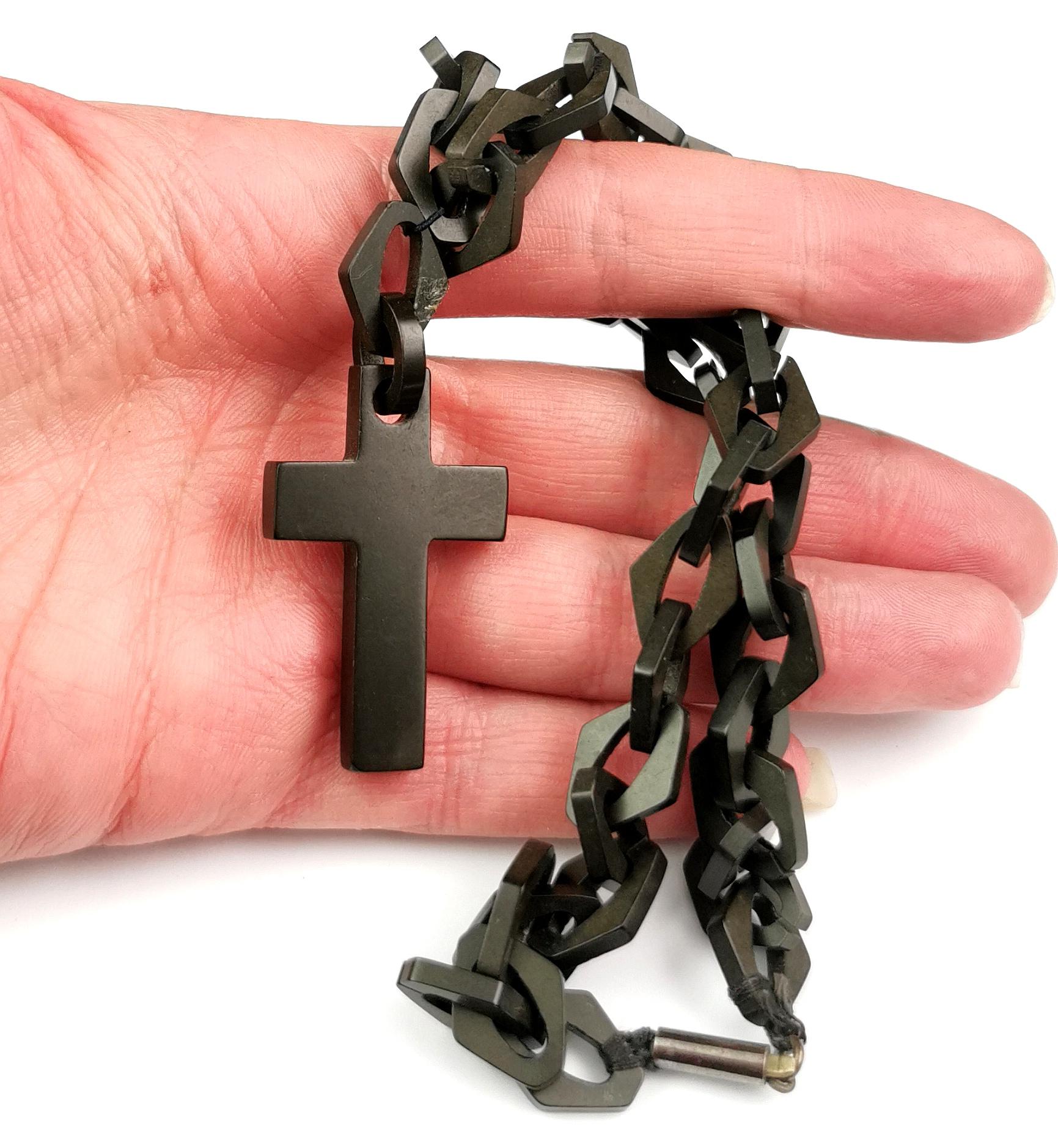 Antique Victorian Vulcanite Cross and chain necklace  For Sale 5