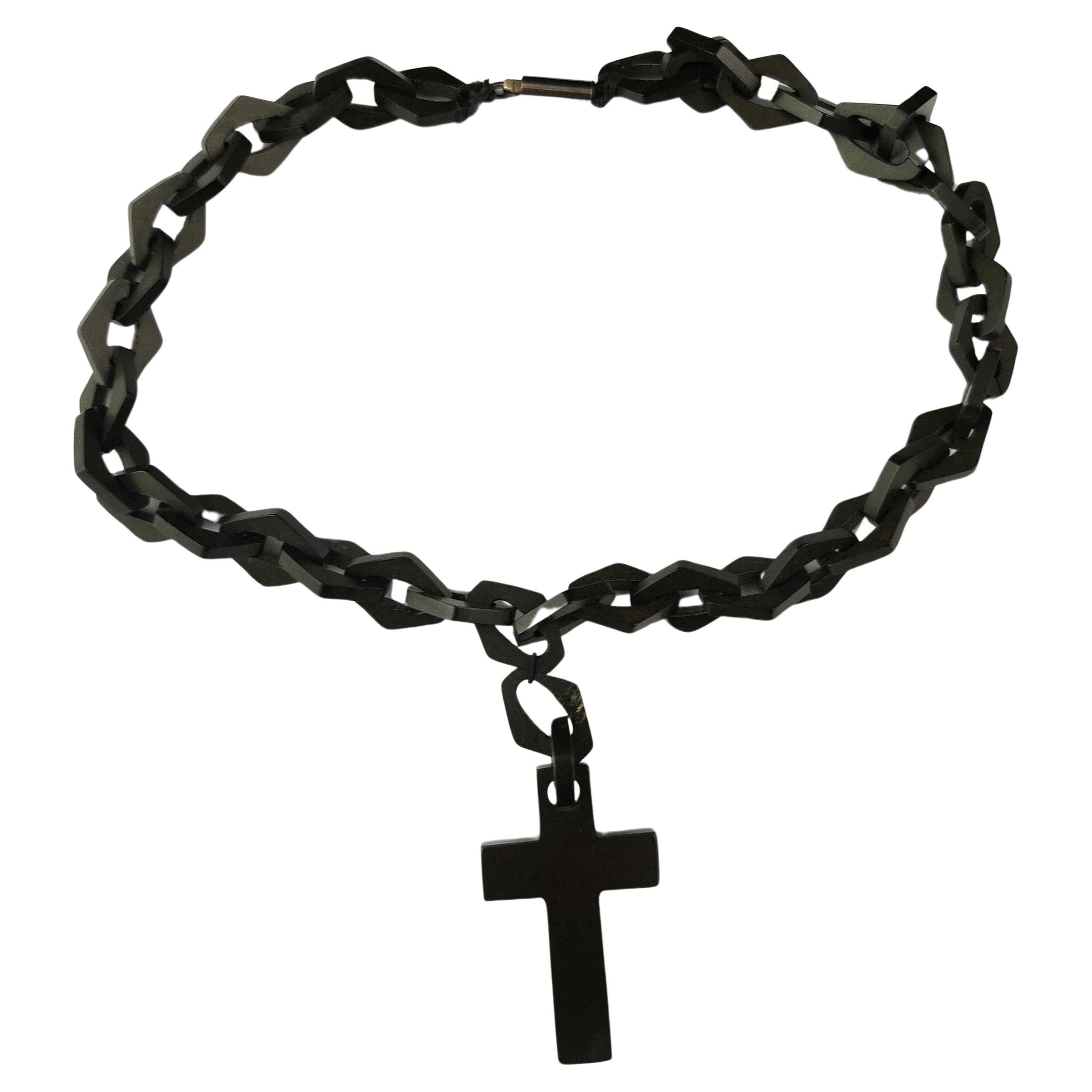 Antique Victorian Vulcanite Cross and chain necklace  For Sale
