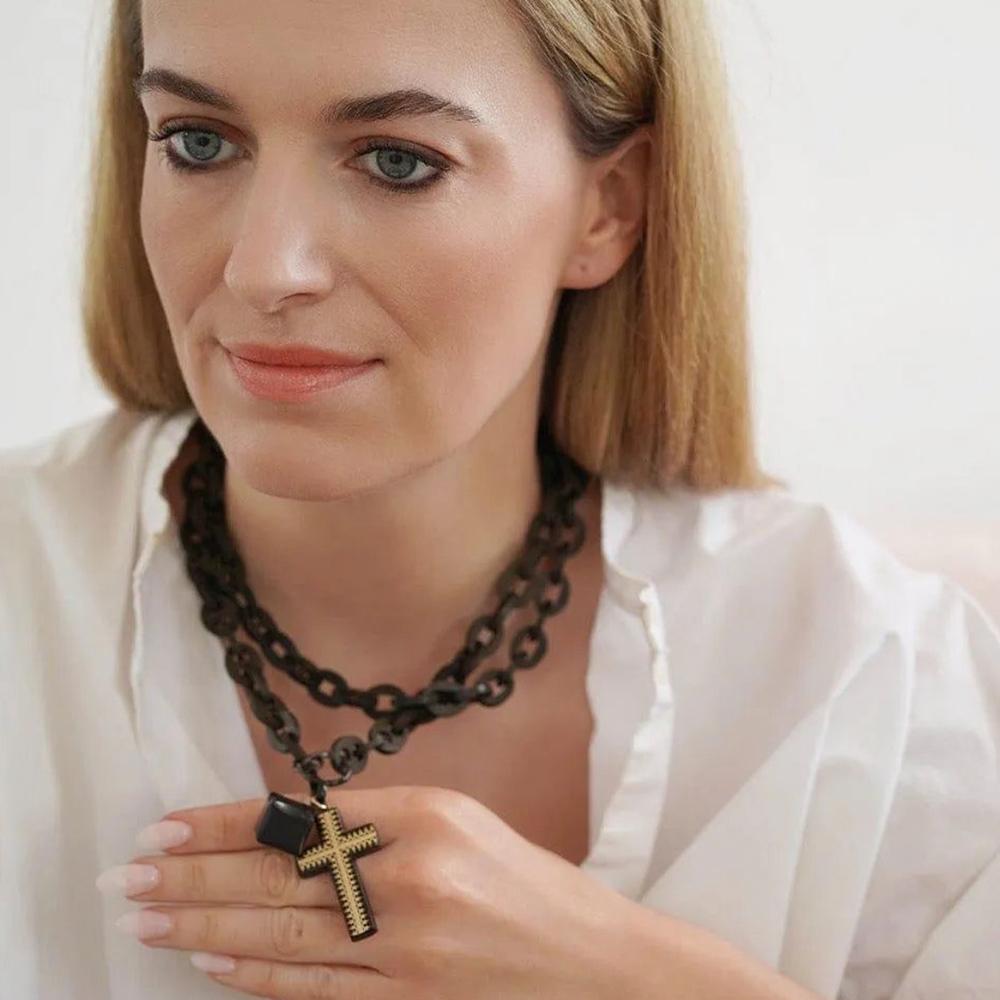 Antica collana vittoriana di charme a maglie larghe in vulcanite in vendita 5