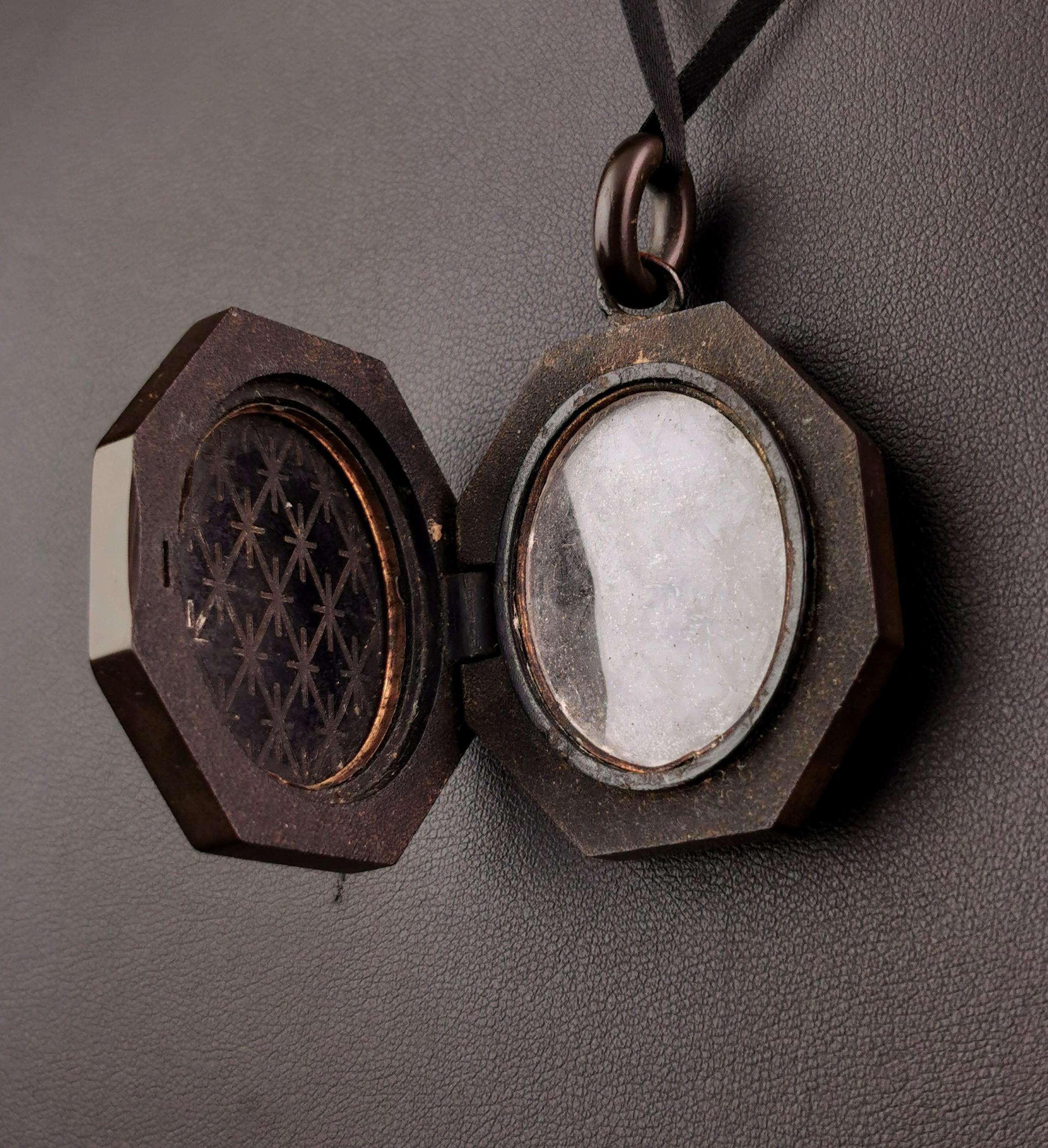 Women's Antique Victorian Vulcanite locket pendant  For Sale