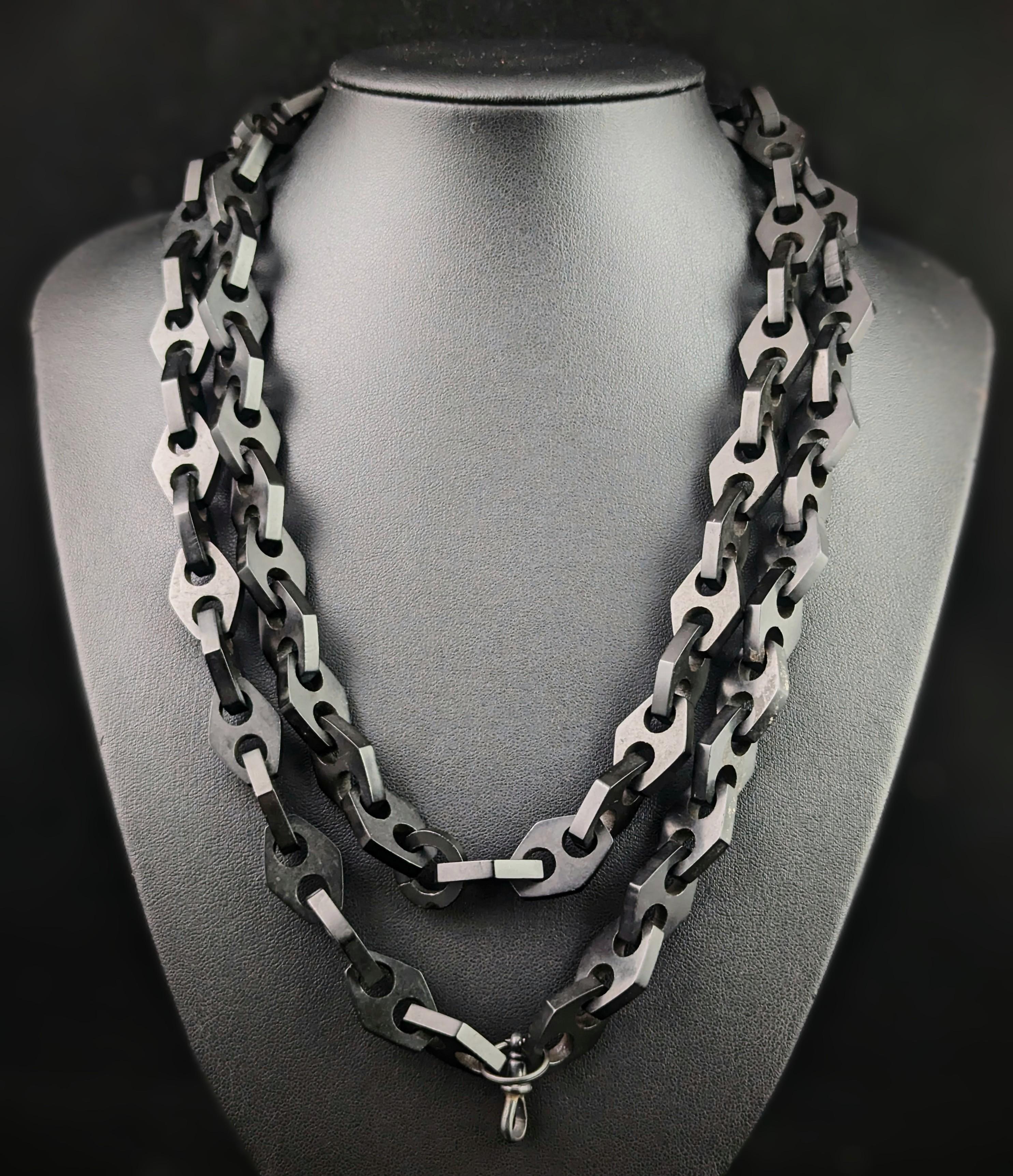 Antique Victorian Vulcanite Longuard Chain Necklace 4