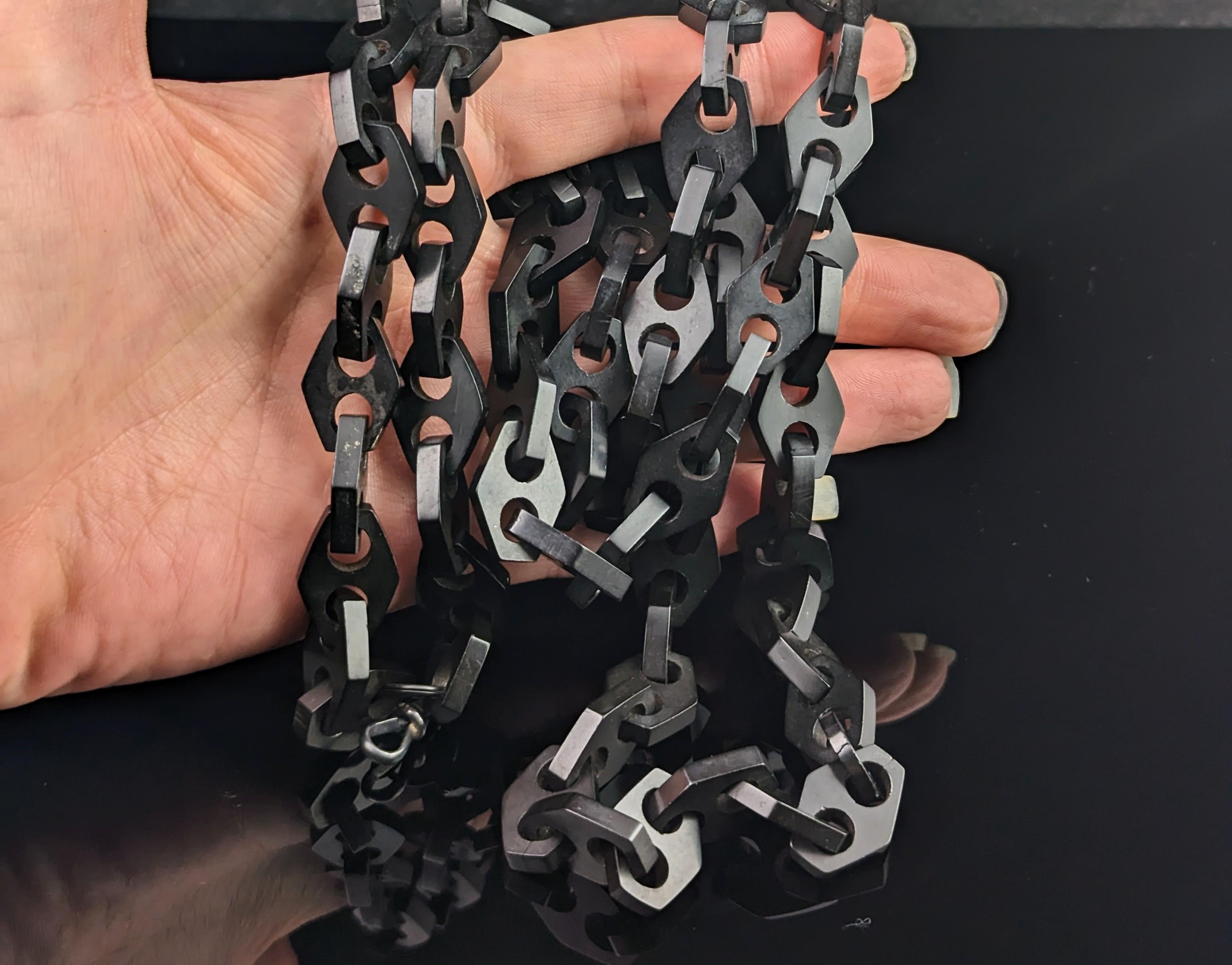 Antique Victorian Vulcanite Longuard Chain Necklace 5
