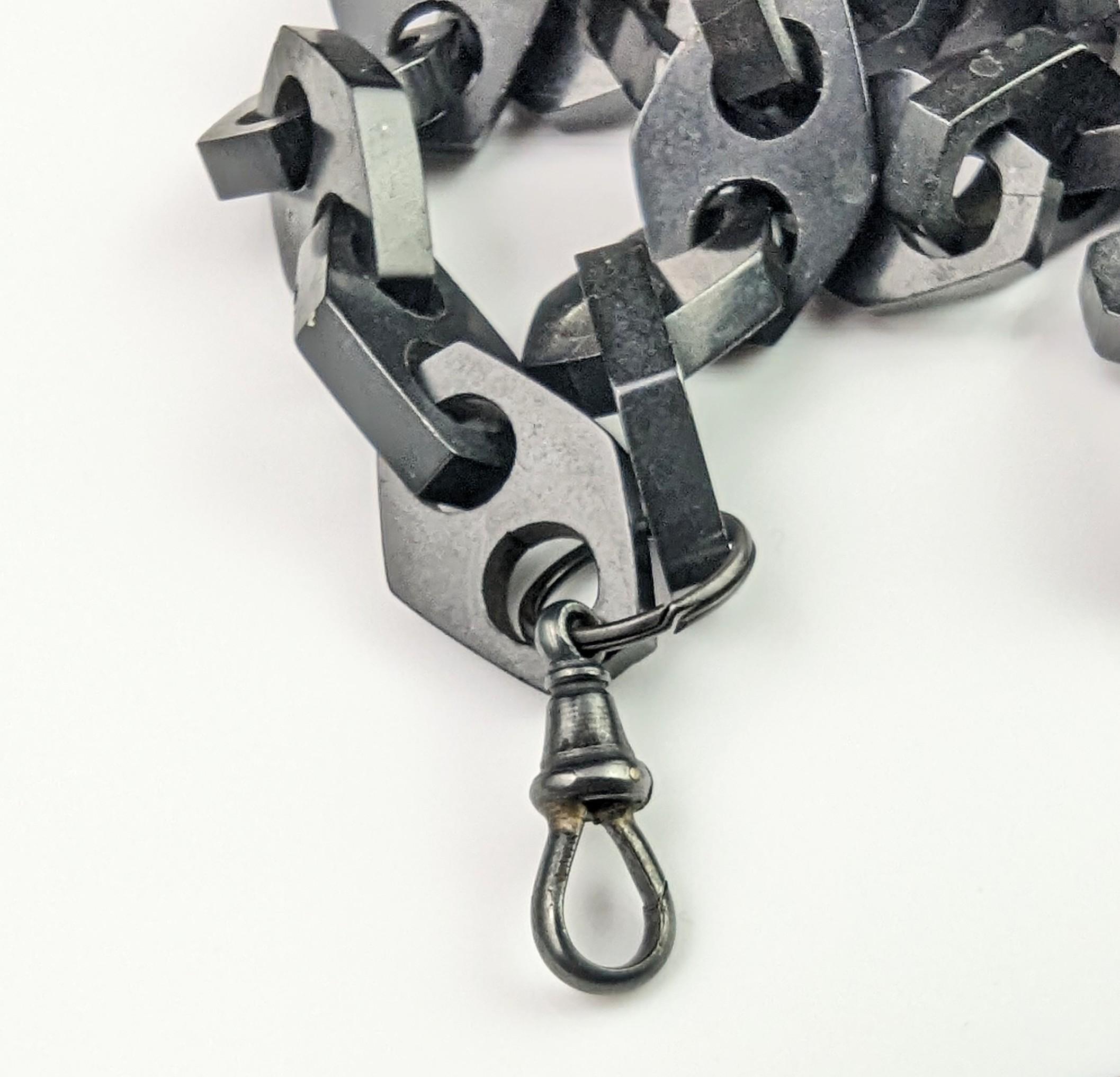 Antique Victorian Vulcanite Longuard Chain Necklace 7