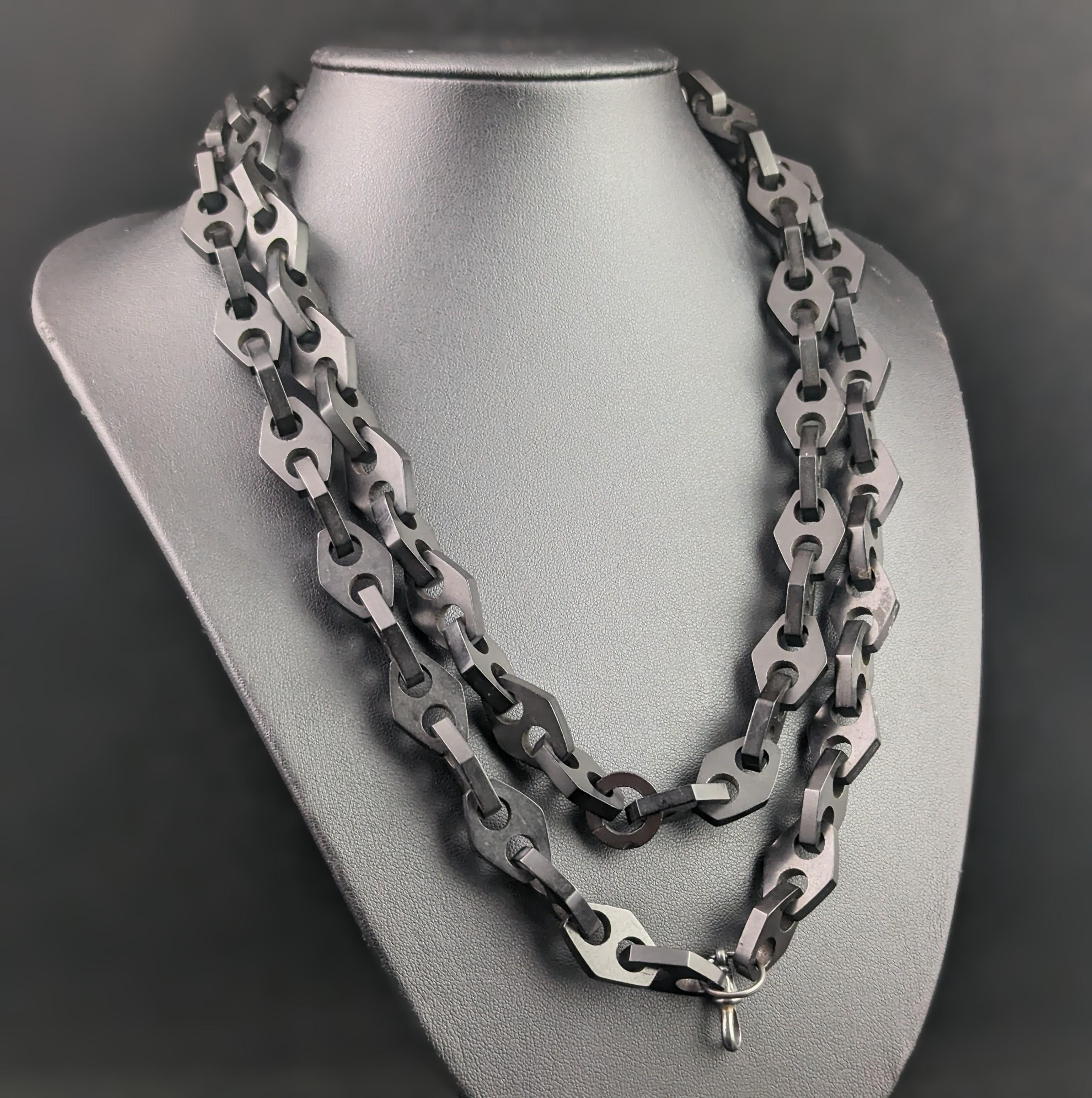 Women's or Men's Antique Victorian Vulcanite Longuard Chain Necklace