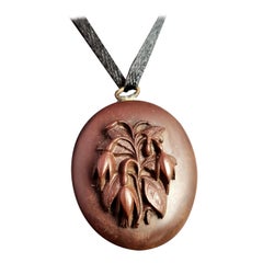 Antique Victorian Vulcanite Mourning Locket, Floral
