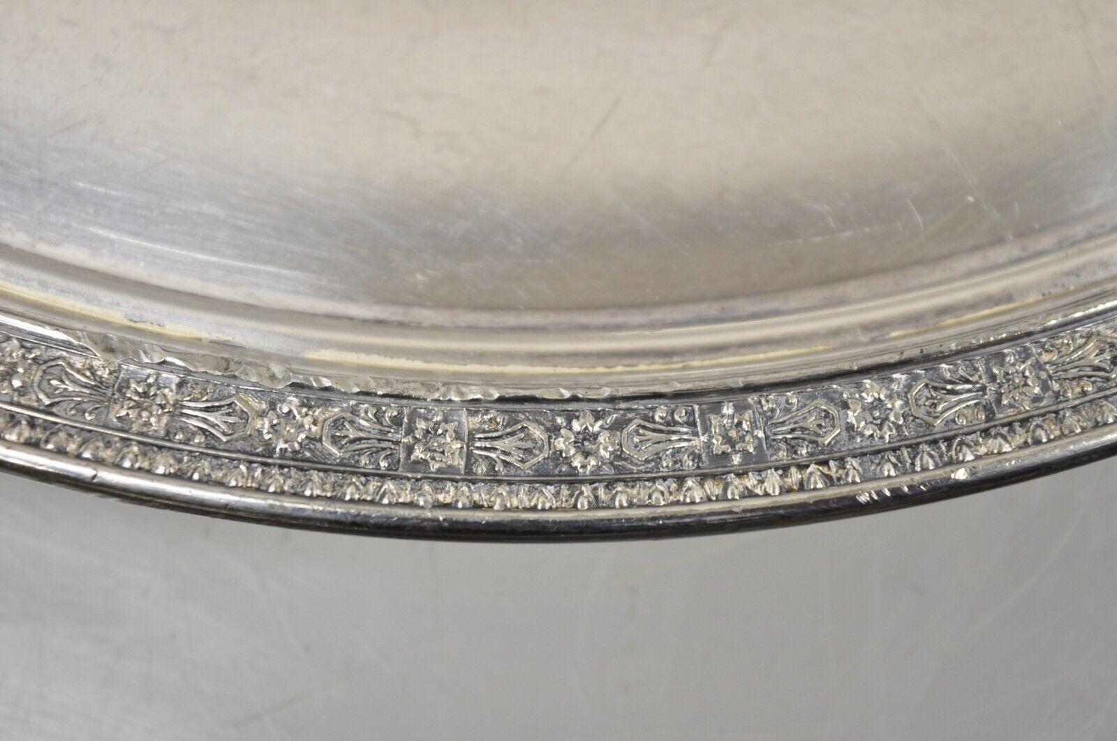 Antique Victorian W B MFG Co Round Silver Plated Serving Plate Dish Platter In Good Condition For Sale In Philadelphia, PA