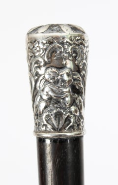Antique Victorian Walking Stick Cane Silvered Pommel Dated 1894