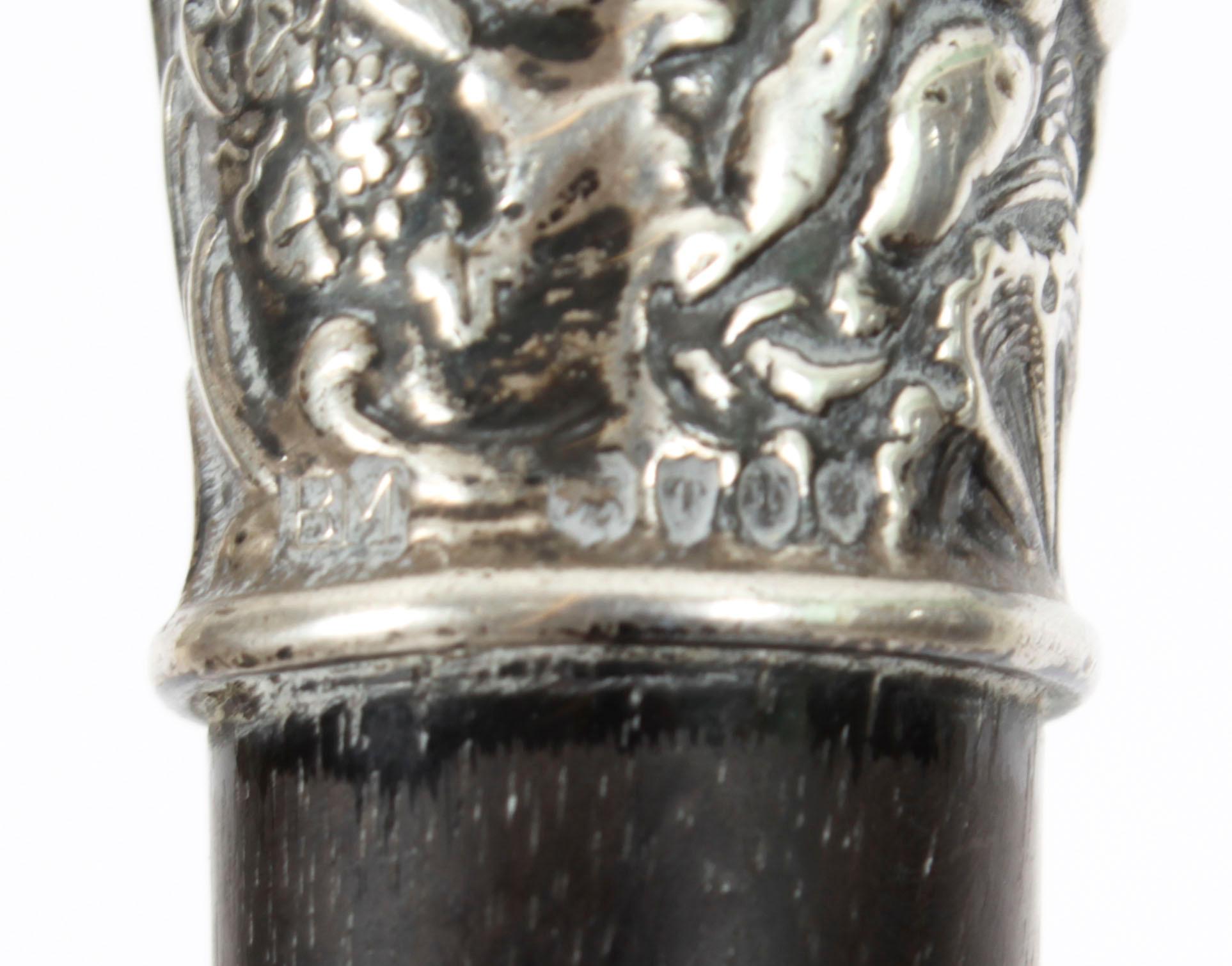 Antique Victorian Walking Stick Cane Silvered Pommel Dated 1894 1