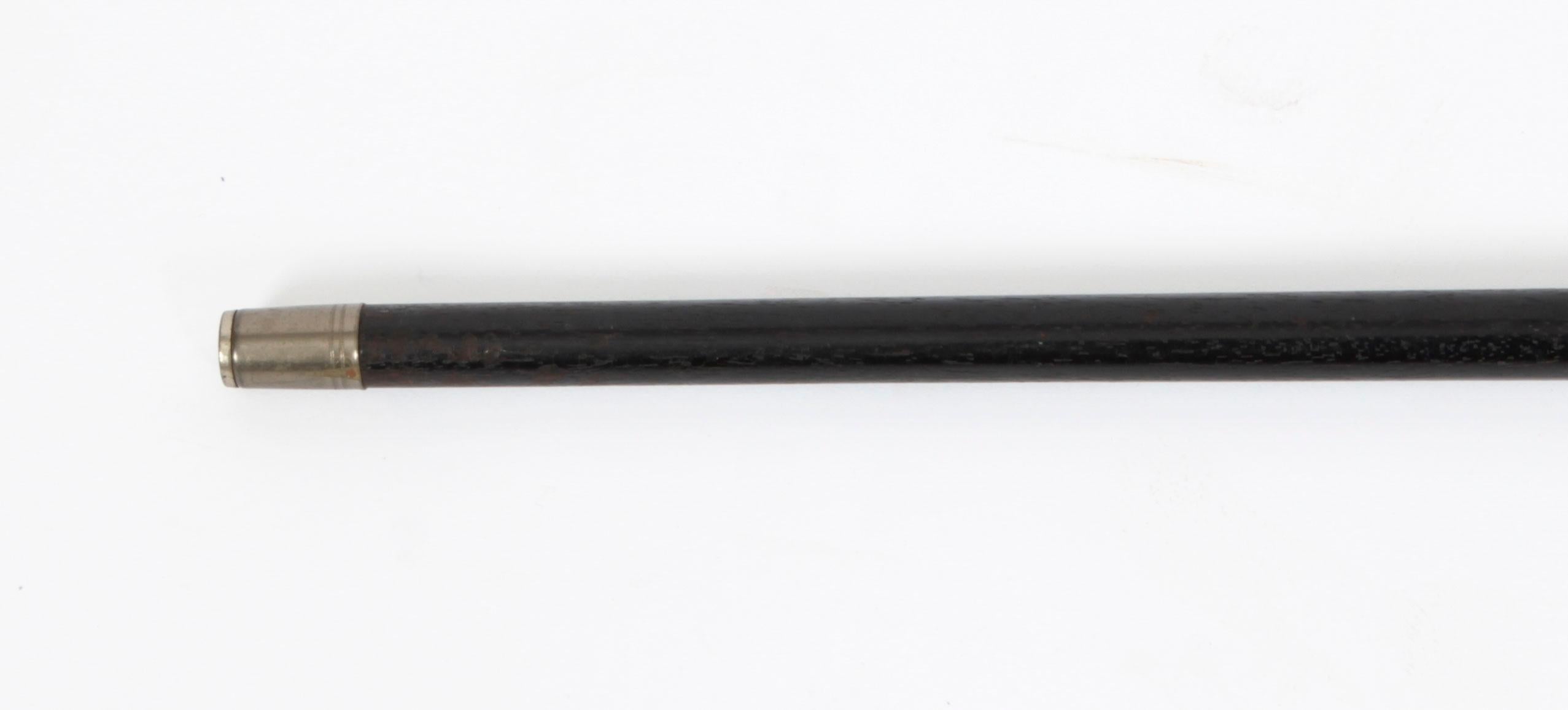 Antique Victorian Walking Stick Cane Silvered Pommel Dated 1894 2