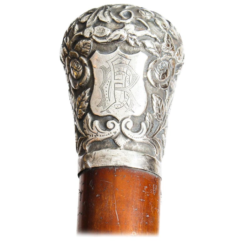 Antique Victorian Walking Stick Cane with Sterling Silver Pommel, 19th  Century at 1stDibs