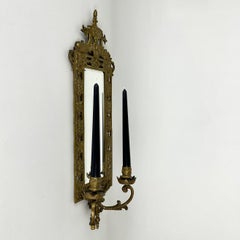 Antique Victorian Wall Mirror With Two Candlesticks, France 1910