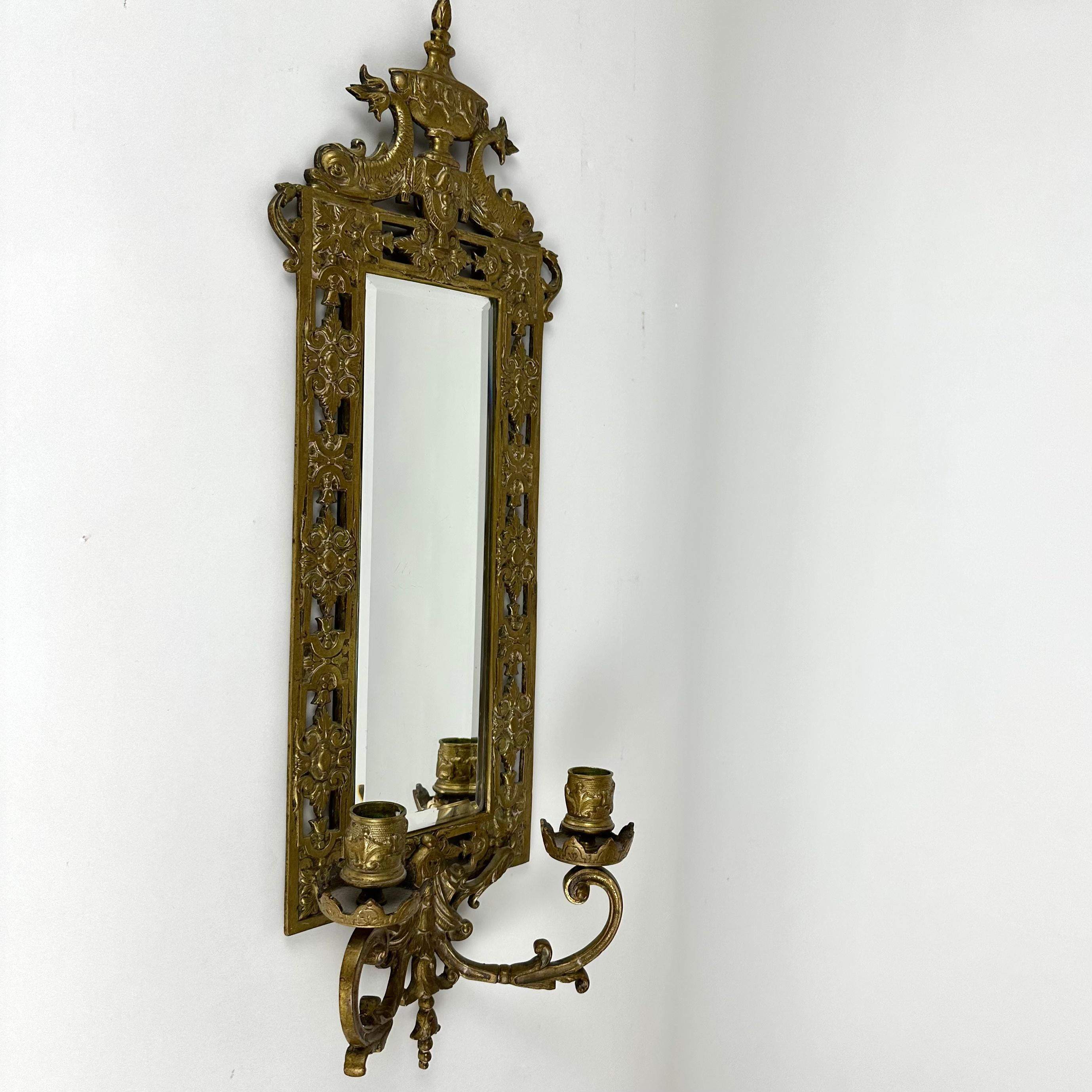 Antique Victorian Wall Mirror With Two Candlesticks, France 1910 In Good Condition For Sale In Bastogne, BE