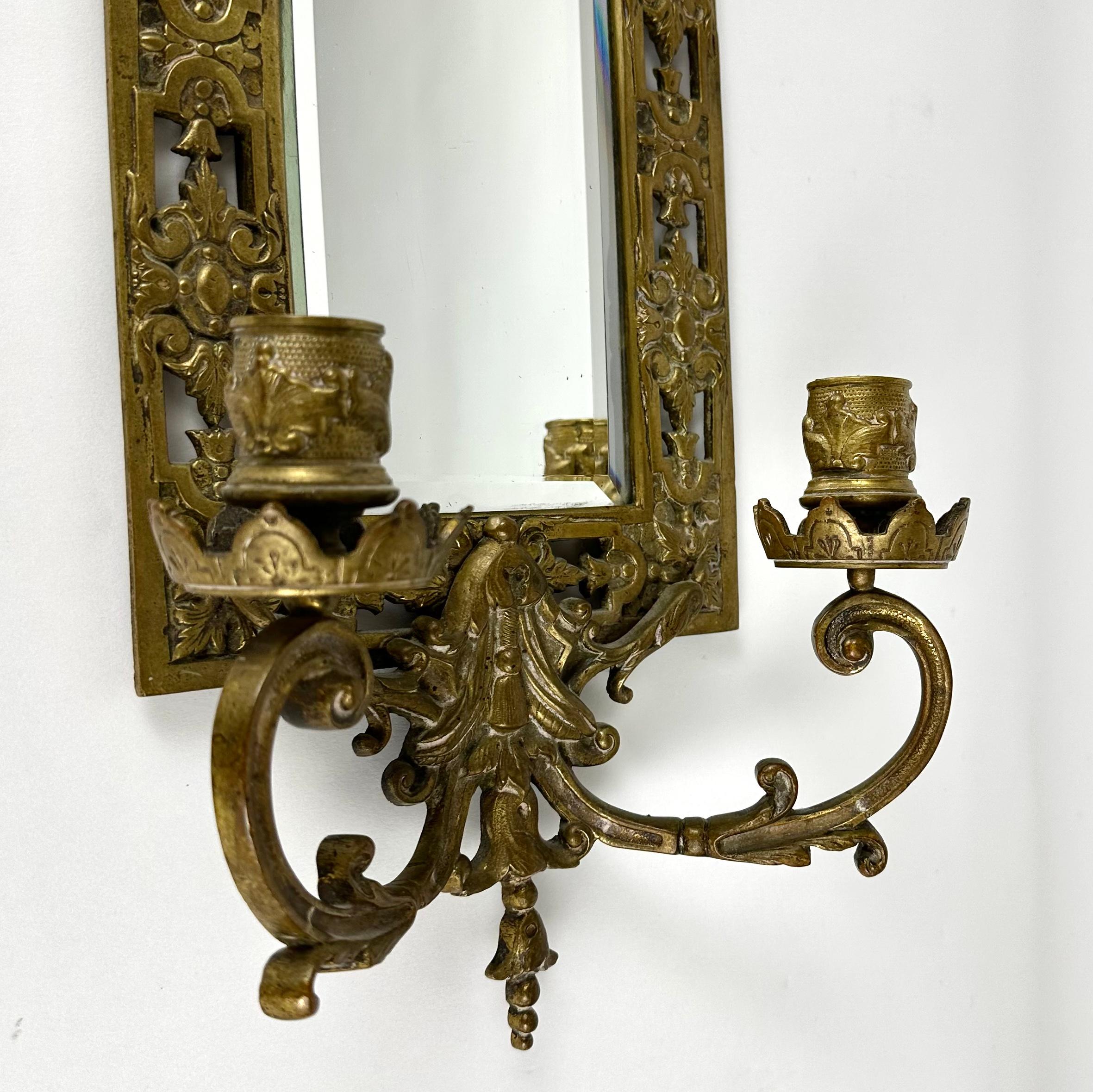 Early 20th Century Antique Victorian Wall Mirror With Two Candlesticks, France 1910 For Sale
