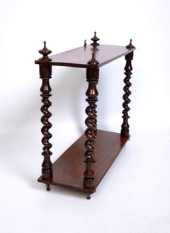 Antique Victorian Wall Shelf Paired Barley Twist Columns and Finials, C.1860