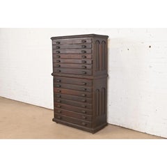 Antique Victorian Walnut 15-Drawer Architect's Blueprint Flat File Cabinet