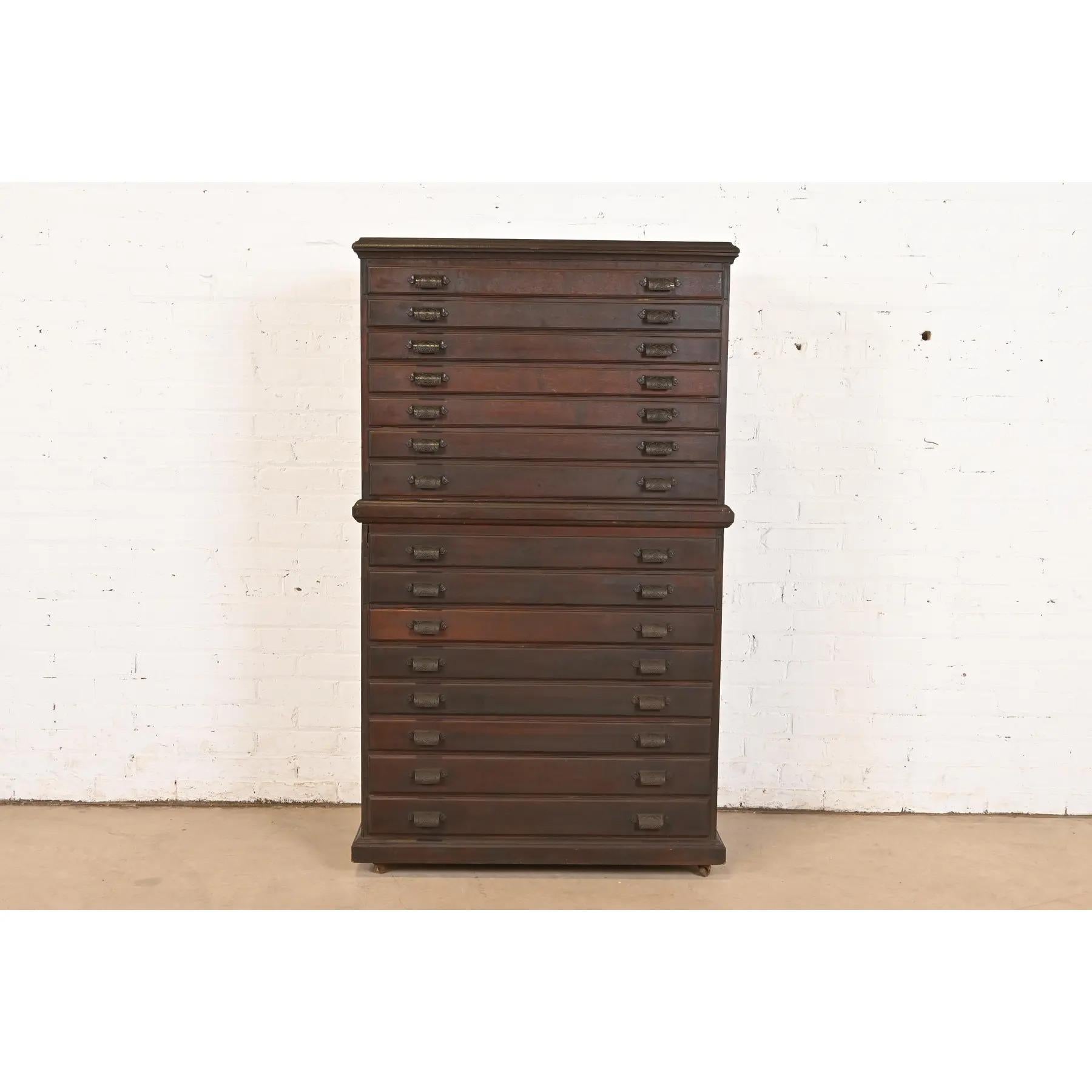 American Antique Victorian Walnut 15-Drawer Architect's Blueprint Flat File Cabinet For Sale