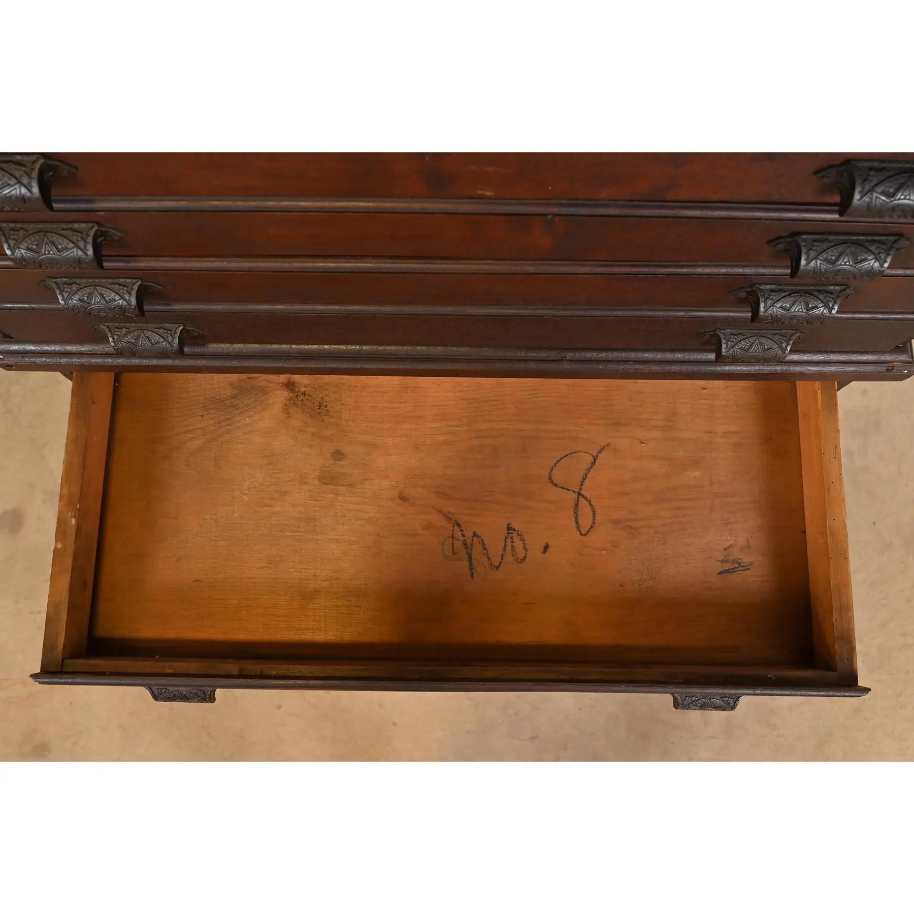Iron Antique Victorian Walnut 15-Drawer Architect's Blueprint Flat File Cabinet For Sale