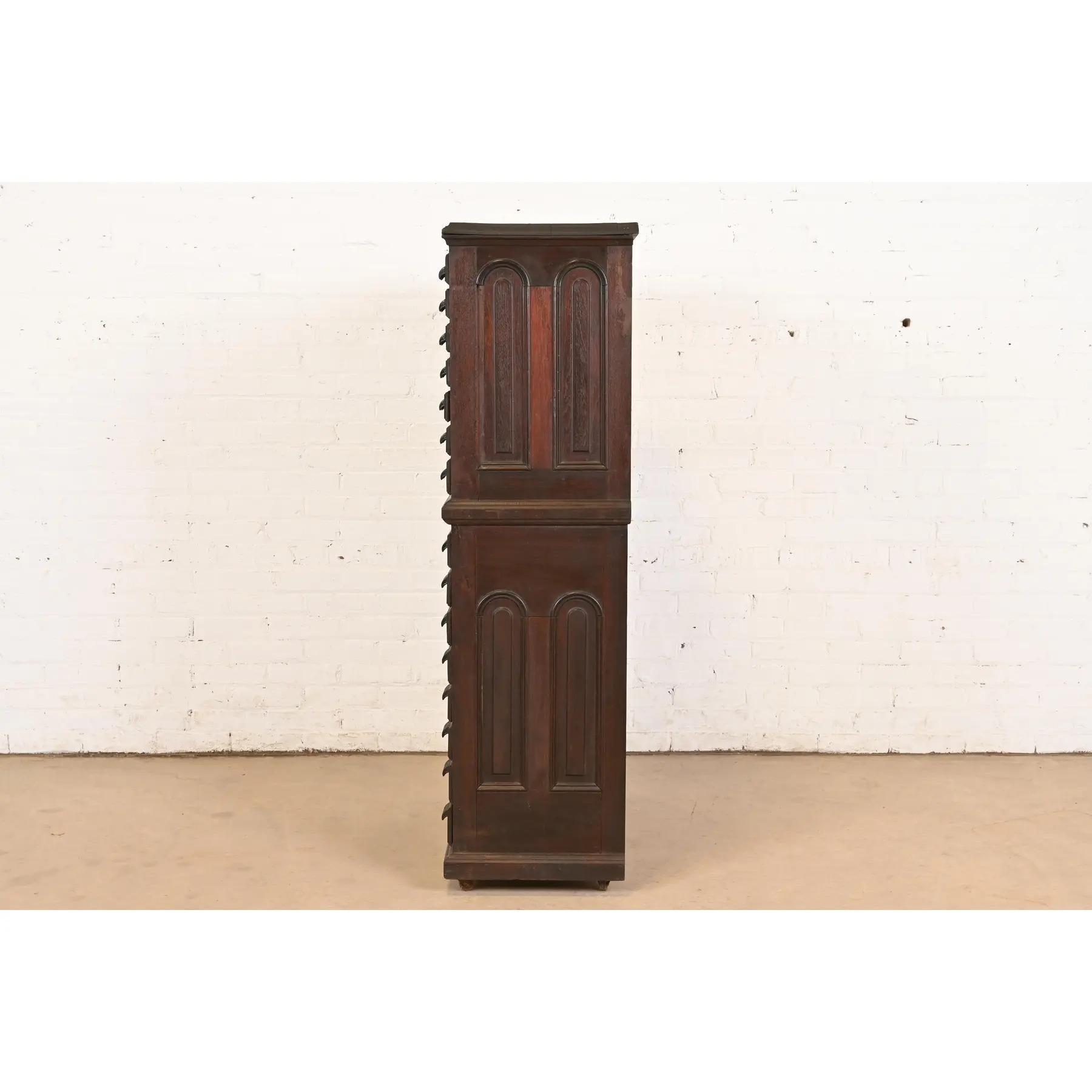 Antique Victorian Walnut 15-Drawer Architect's Blueprint Flat File Cabinet For Sale 3