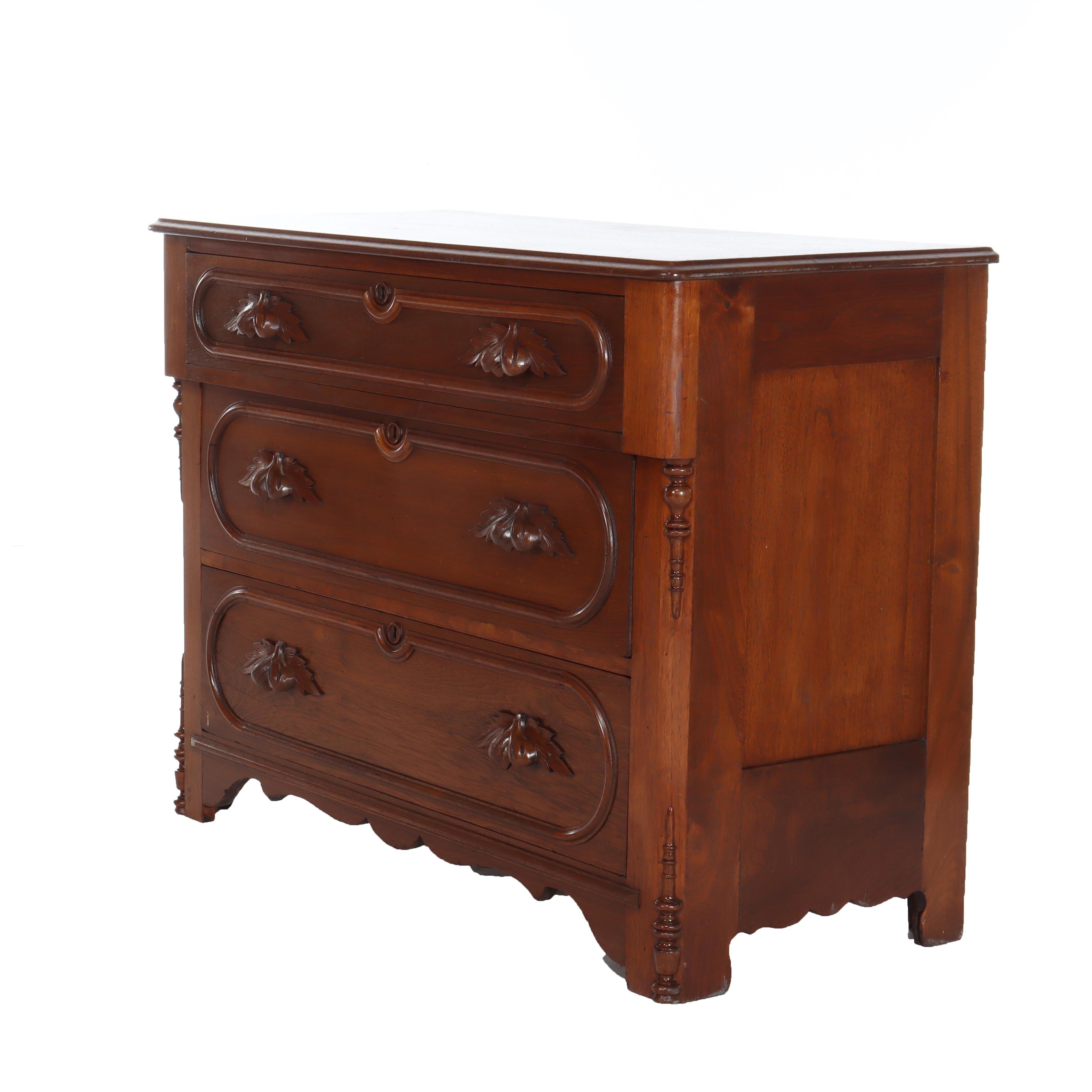 Arcón Victoriano Antiguo De 3 Cajones De Nogal Con Tiradores Tallados C1890 en venta 4