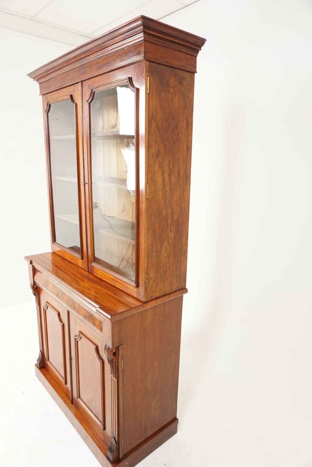 Antique Victorian Walnut 4-Door Cabinet Bookcase, Scotland 1875, B1837 2