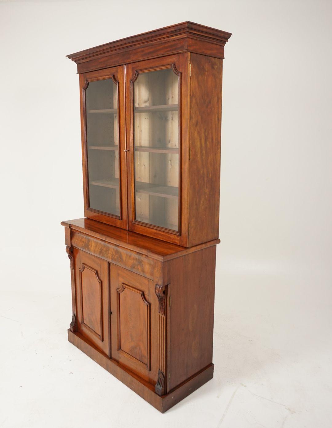 Antique Victorian Walnut 4-Door Cabinet Bookcase, Scotland 1875, B1837 3