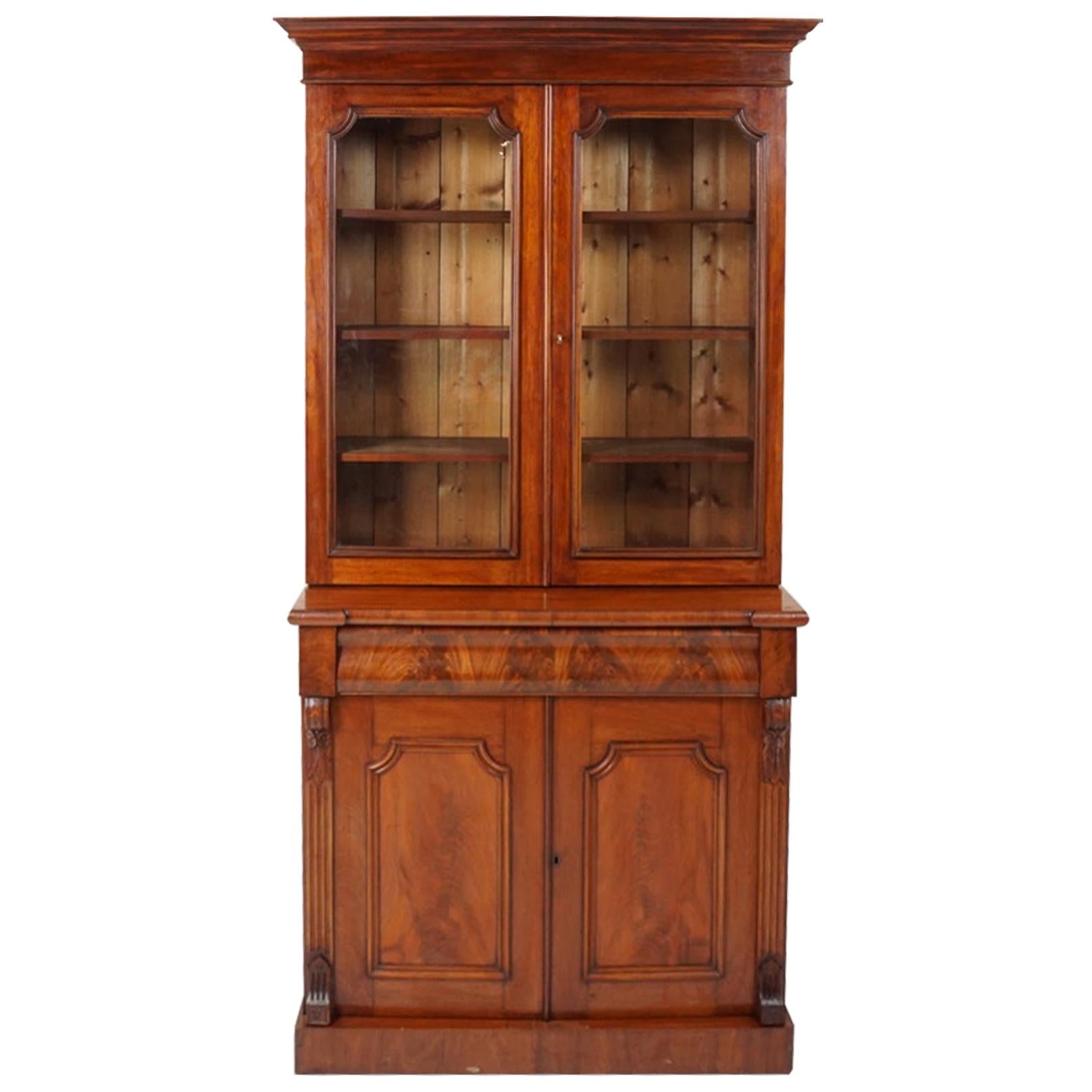 Antique Victorian Walnut 4-Door Cabinet Bookcase, Scotland 1875, B1837