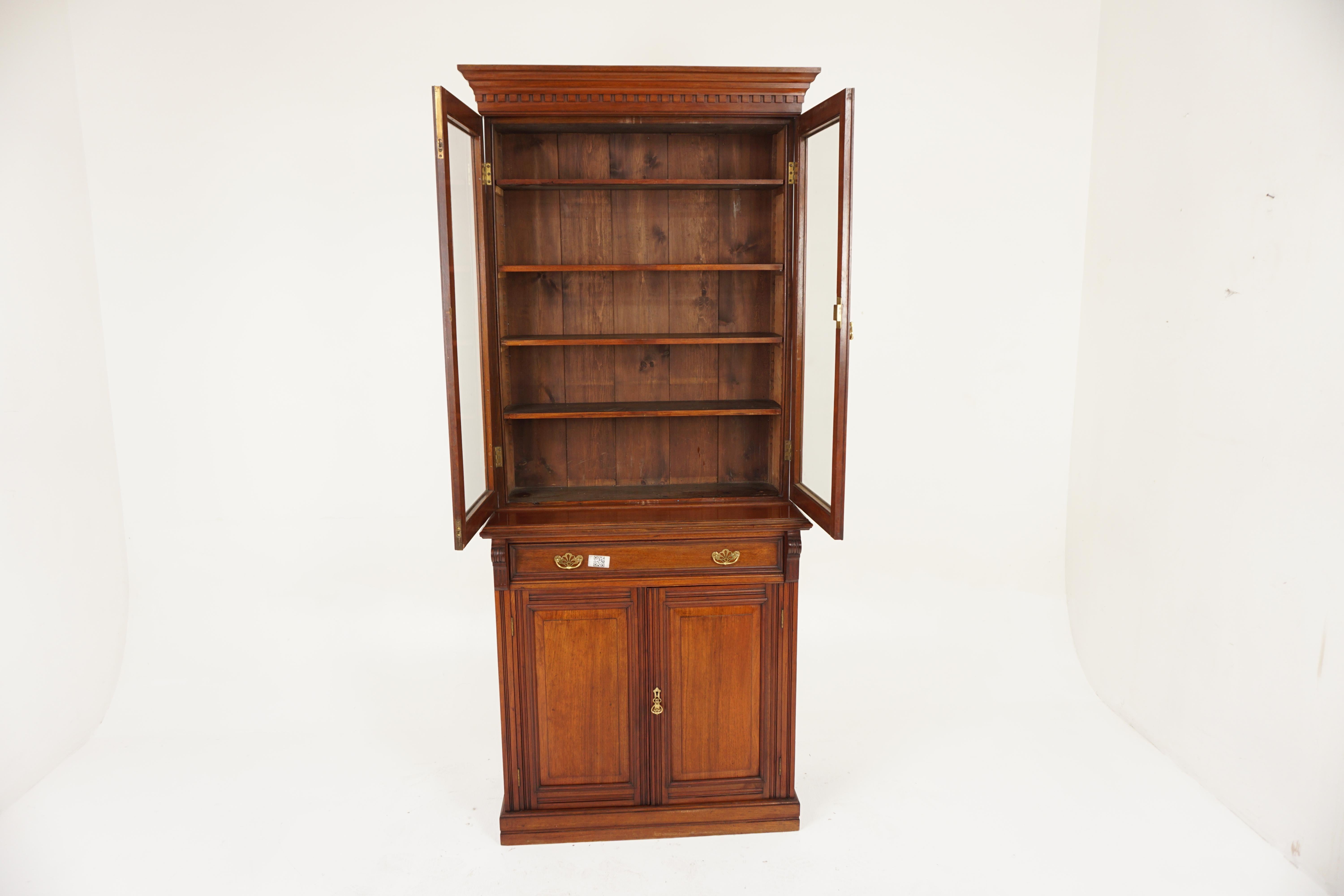 Antique Victorian Walnut 4 Door Glass Front Bookcase, Scotland 1870 , H990 In Good Condition In Vancouver, BC