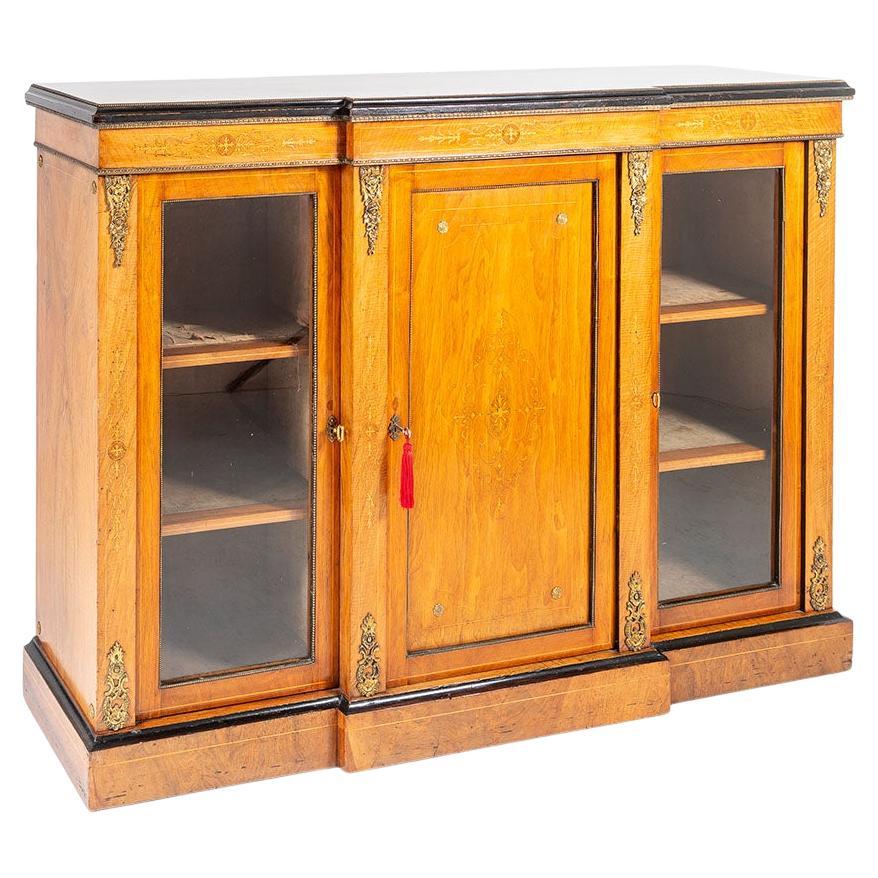Antike viktorianische Anrichte/ Sideboard/ Bücherregal aus Nussbaumholz mit Boxholz-Intarsien